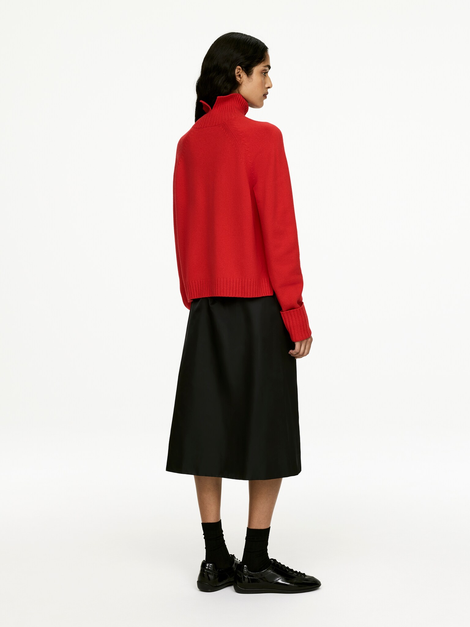 Pull en laine à col roulé - Rouge/Gris foncé chiné - 4