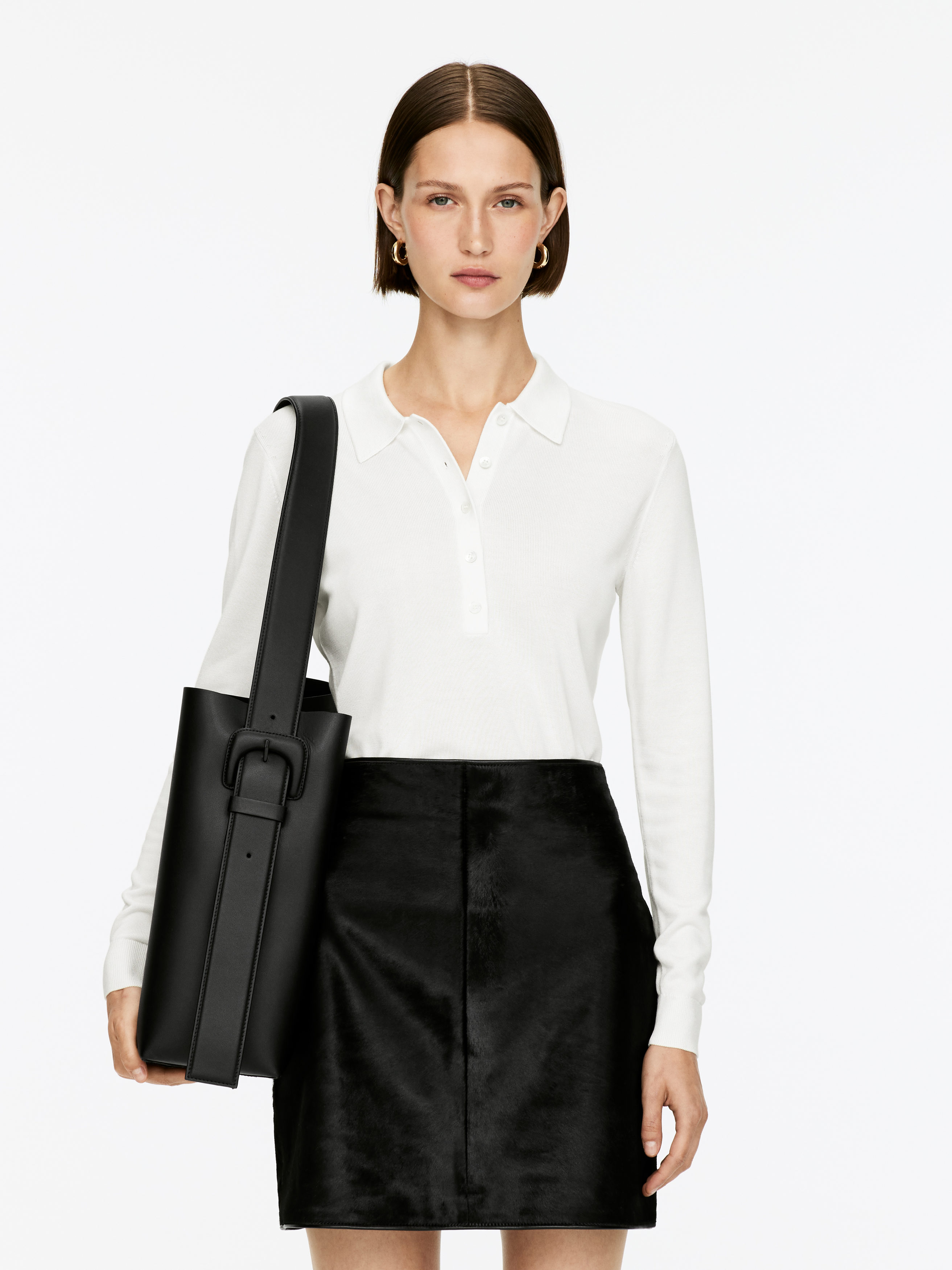 Knitted Polo Shirt - White - Regular fit - Women - StillMedia/Lookbook - 4