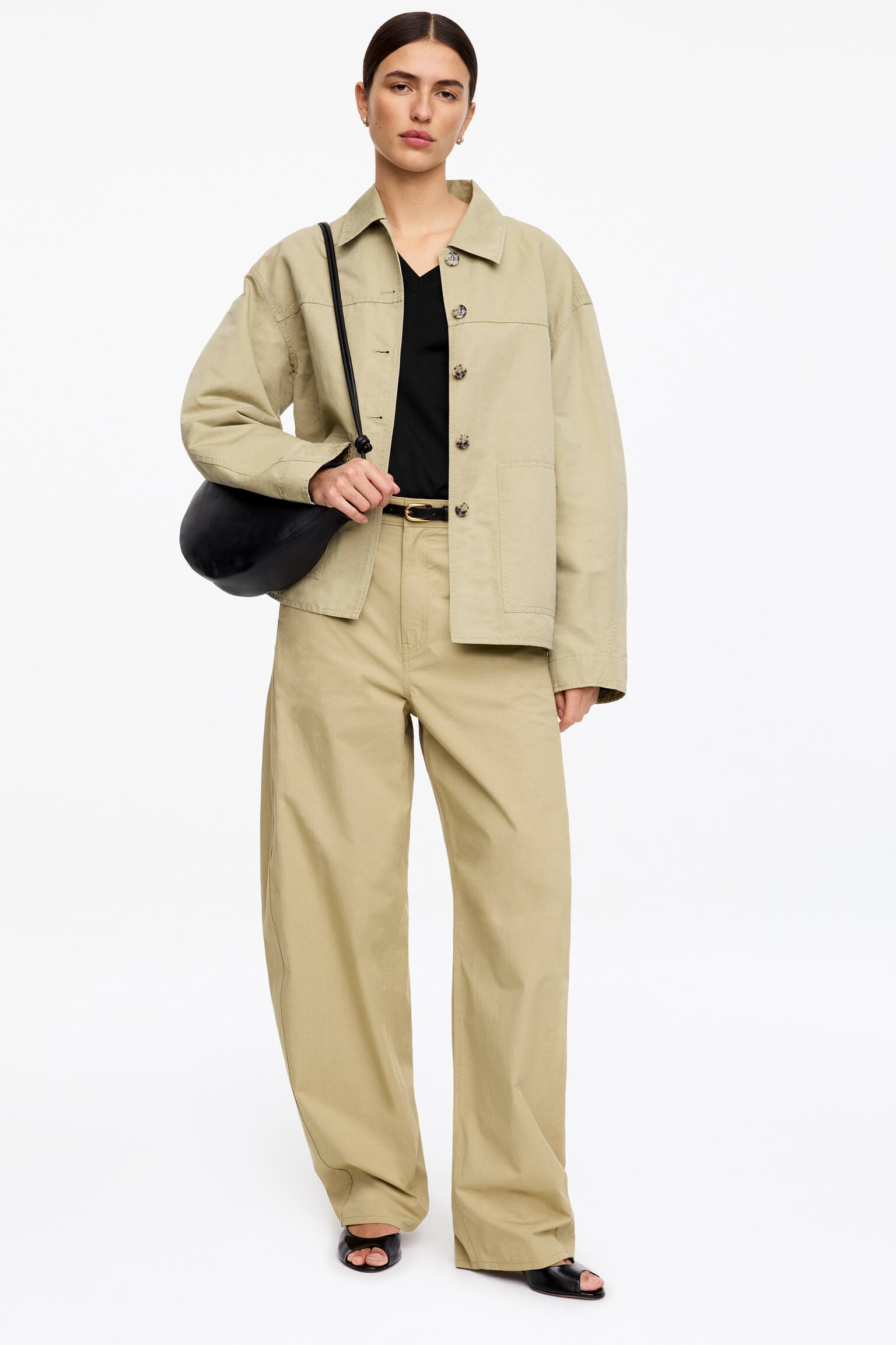 Volné Tričko S Výstřihem Do V - Černá/Bílá/Světle růžová - 4