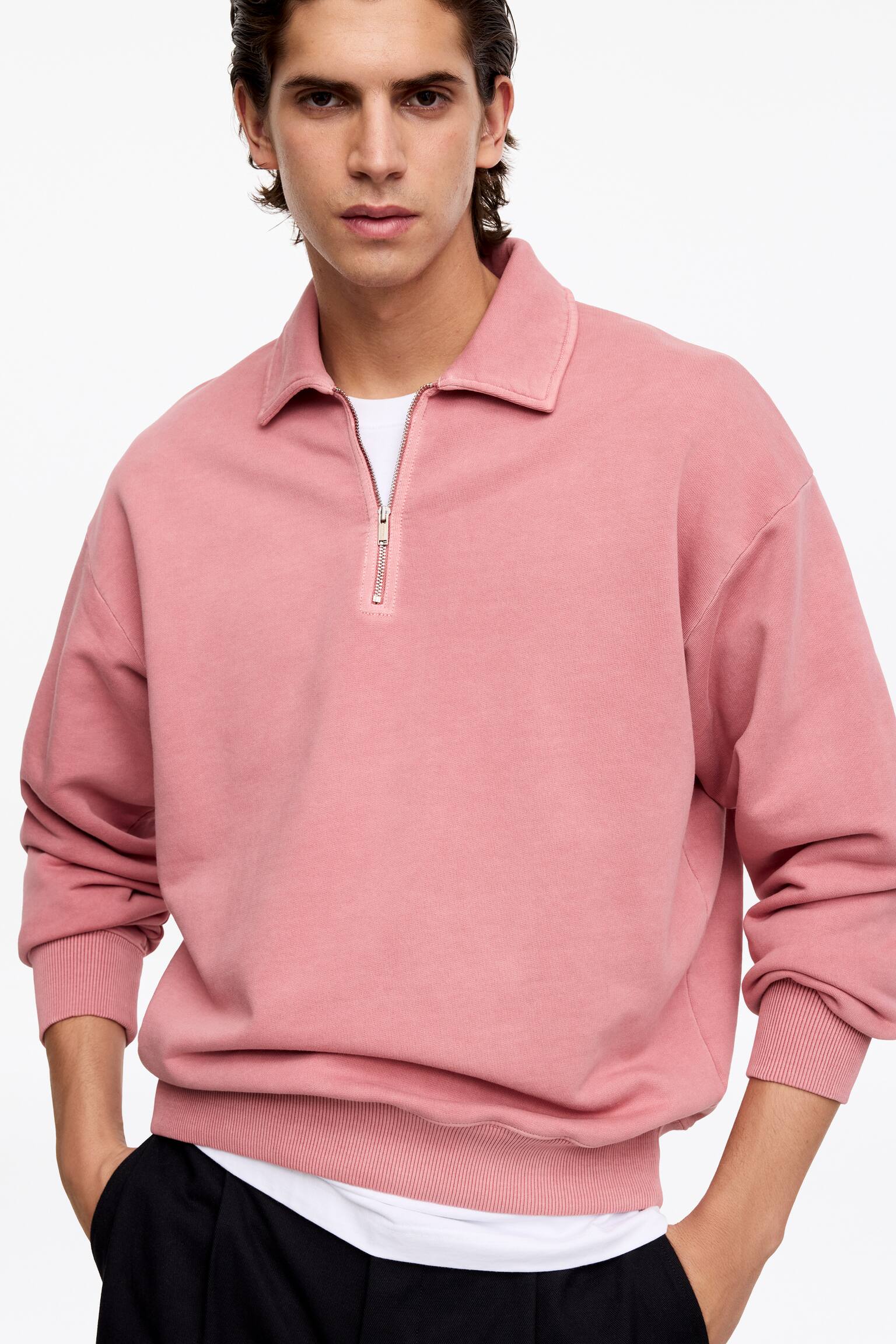 Half-Zip Sweatshirt-Soft Pink - 5