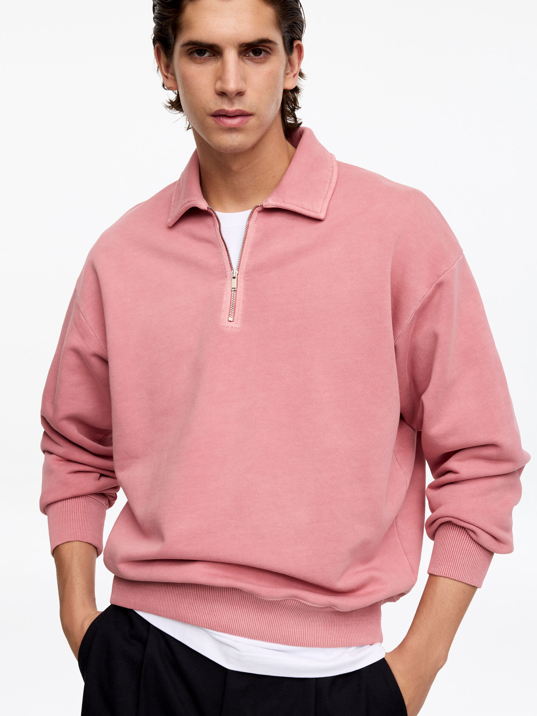 Half-Zip Sweatshirt - Soft Pink - Relaxed fit - Men - StillMedia/Lookbook - 5