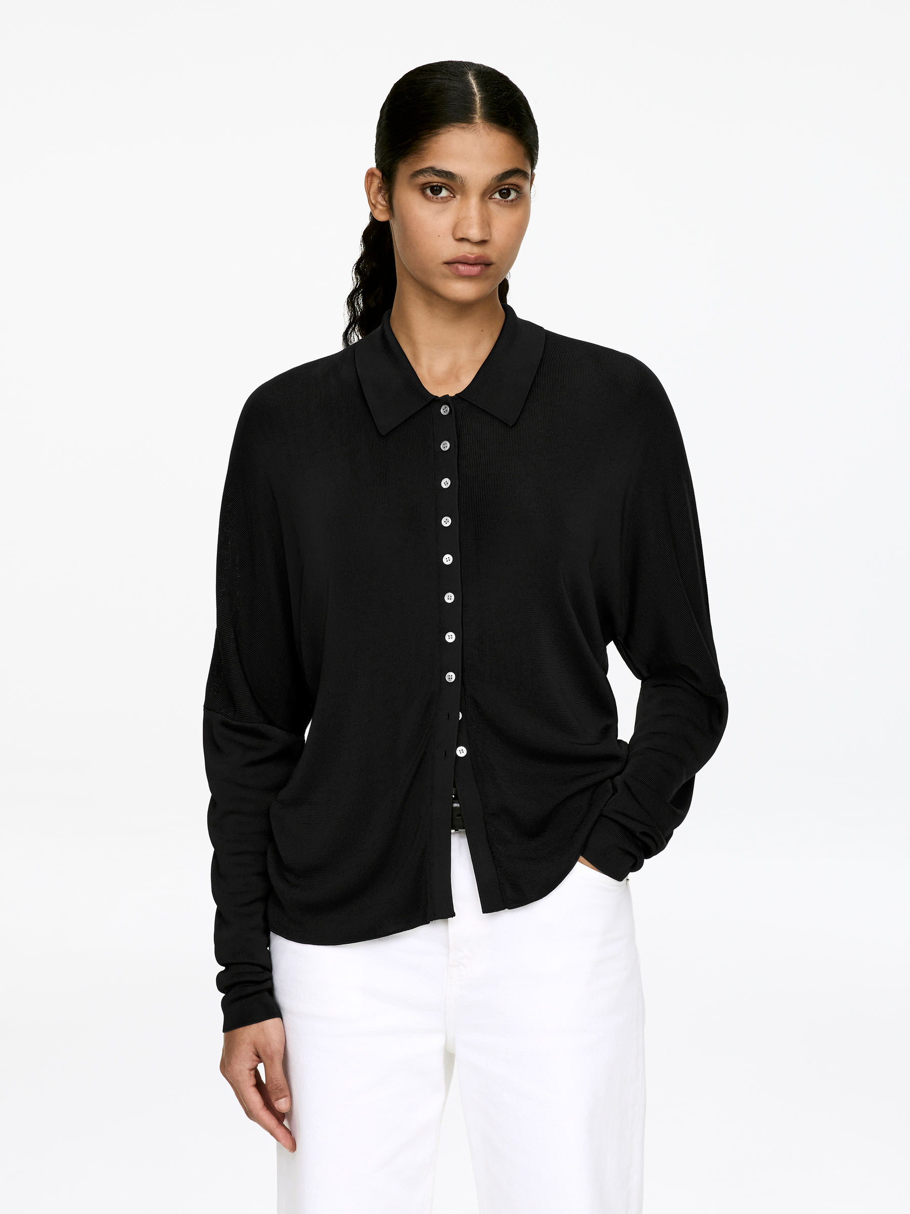 Fine-Knit Shirt - Black - Regular fit - Women - StillMedia/Lookbook - 6