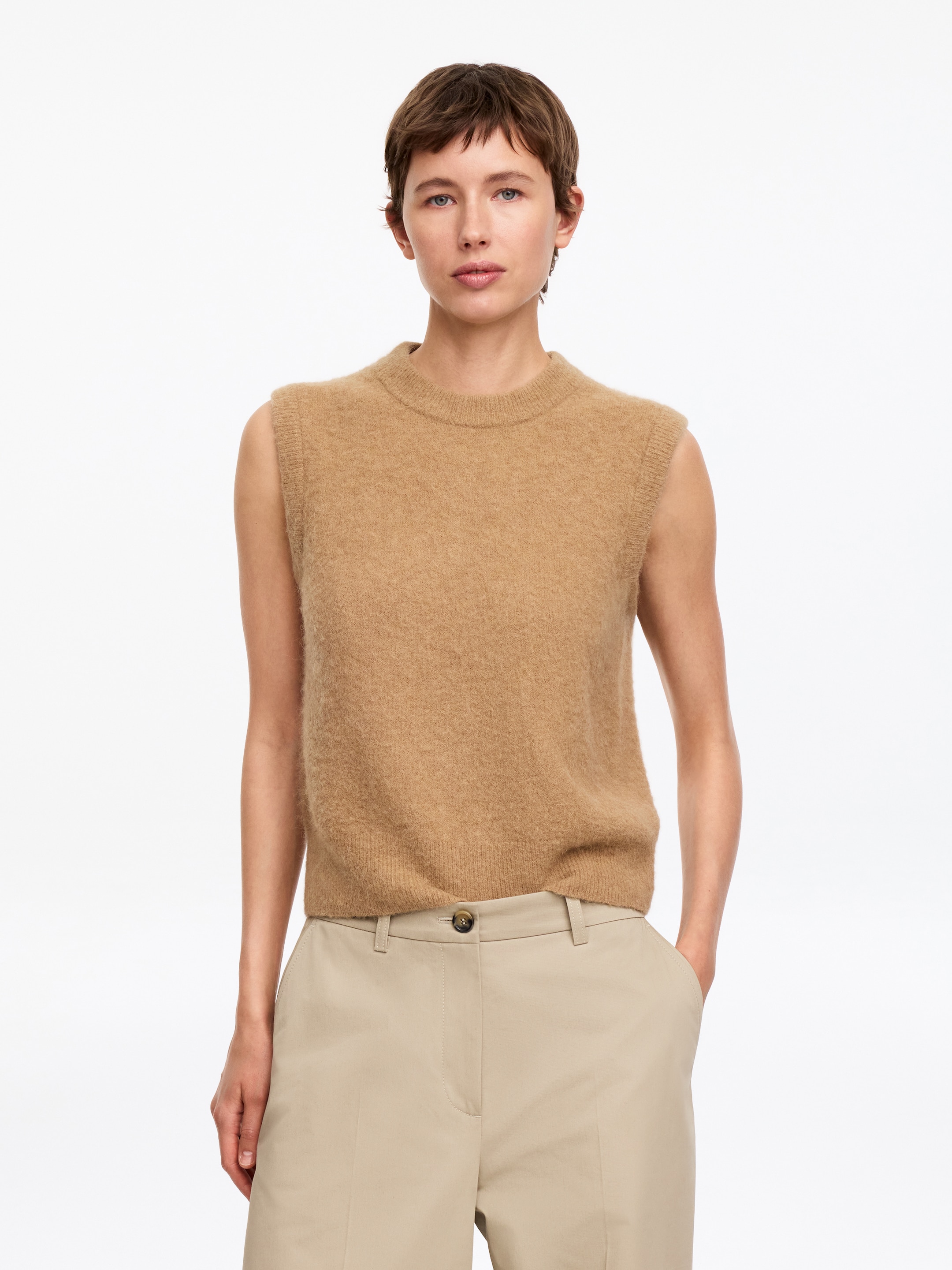 Chaleco de mezcla de lana y alpaca-Beige-19688