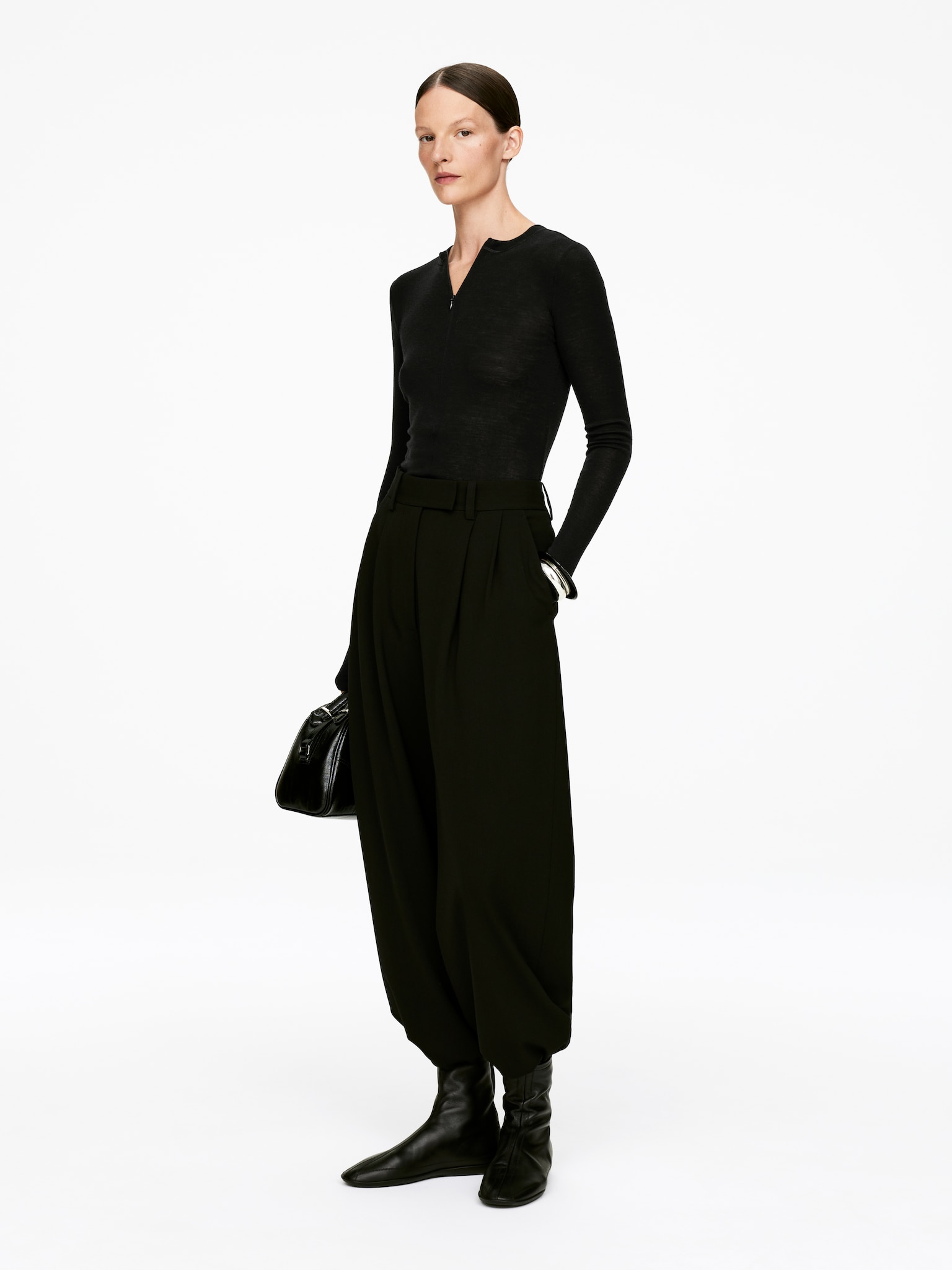 Haut en laine avec demi-zip - Noir - 6