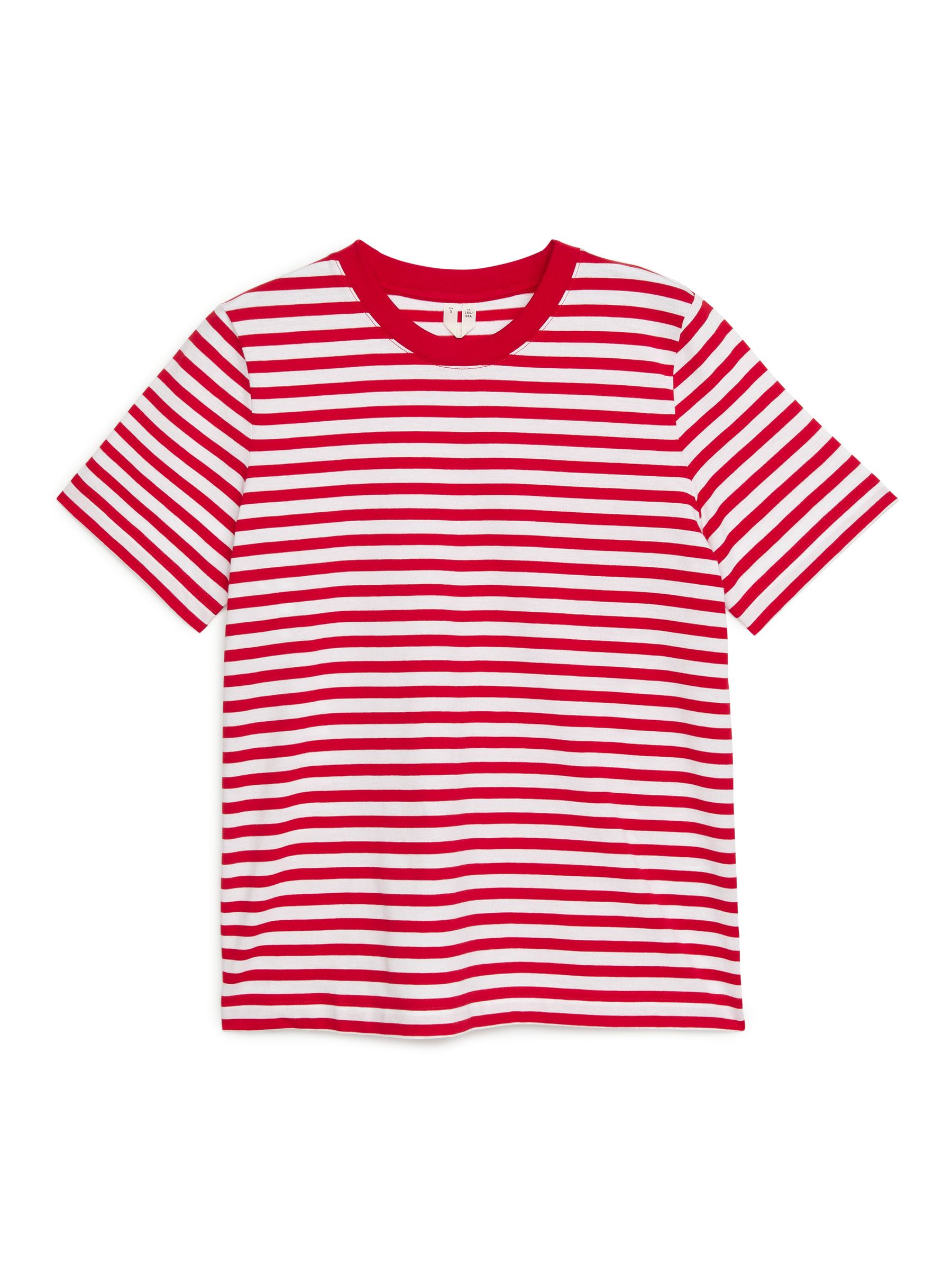 Crew-Neck Striped T-shirt - Red/White - Regular fit - Women - StillMedia/DescriptiveStillLife - 1