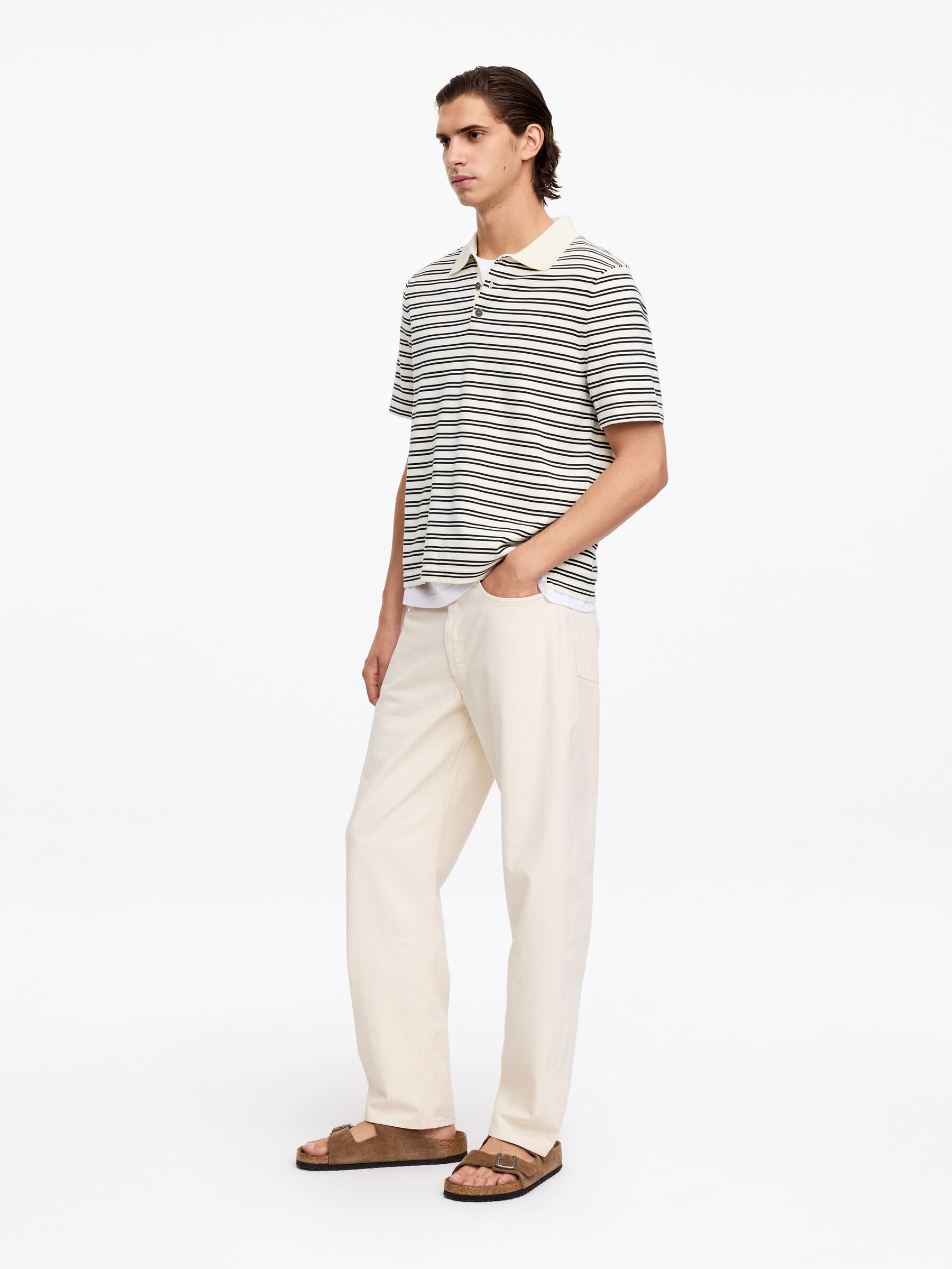Fine-Knit Polo Shirt - Off White/Striped - Regular fit - Men - StillMedia/Lookbook - 2