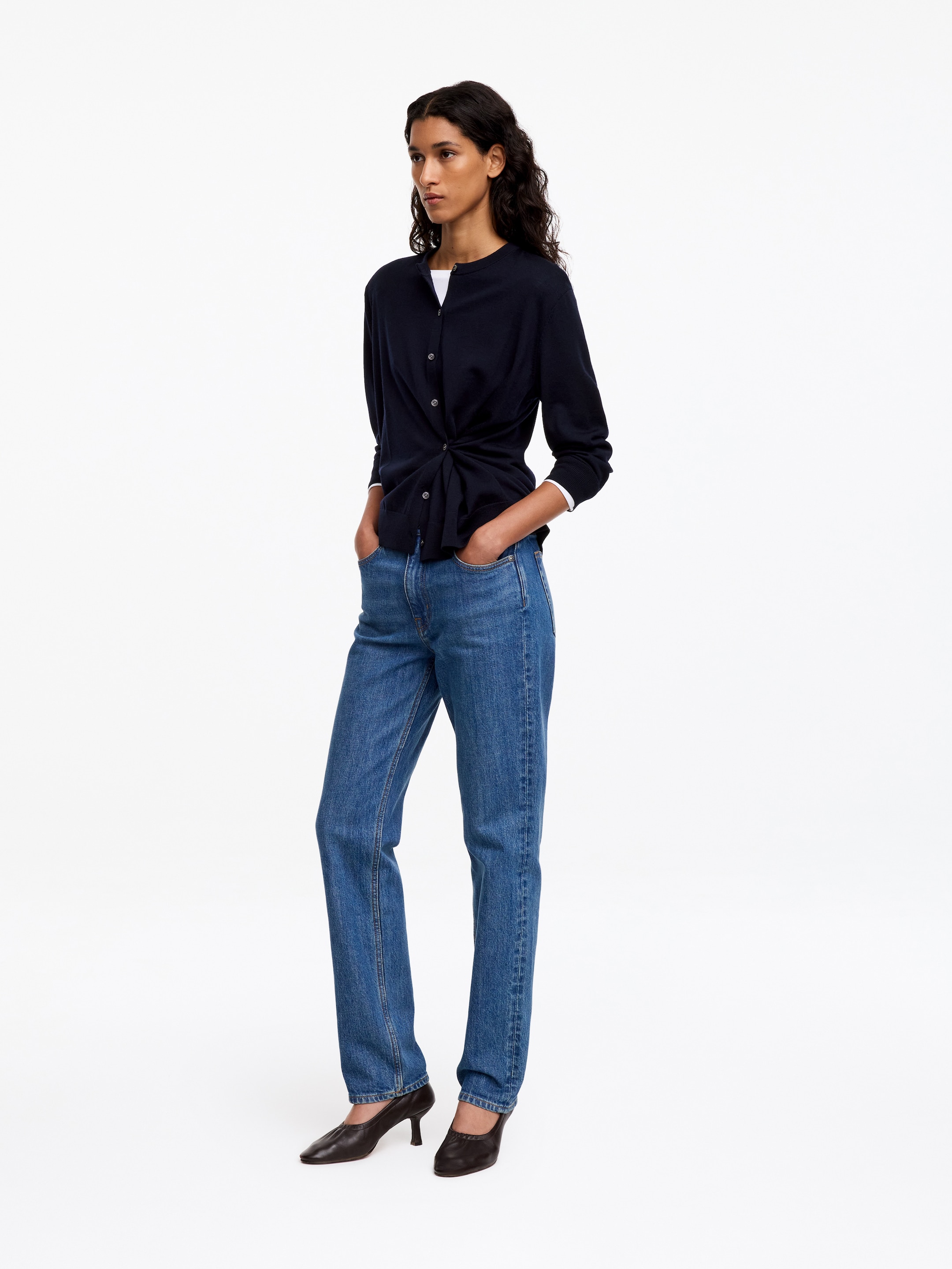 Cardigan in lana merino - Blu scuro - Regular fit - women - StillMedia/Lookbook - 3