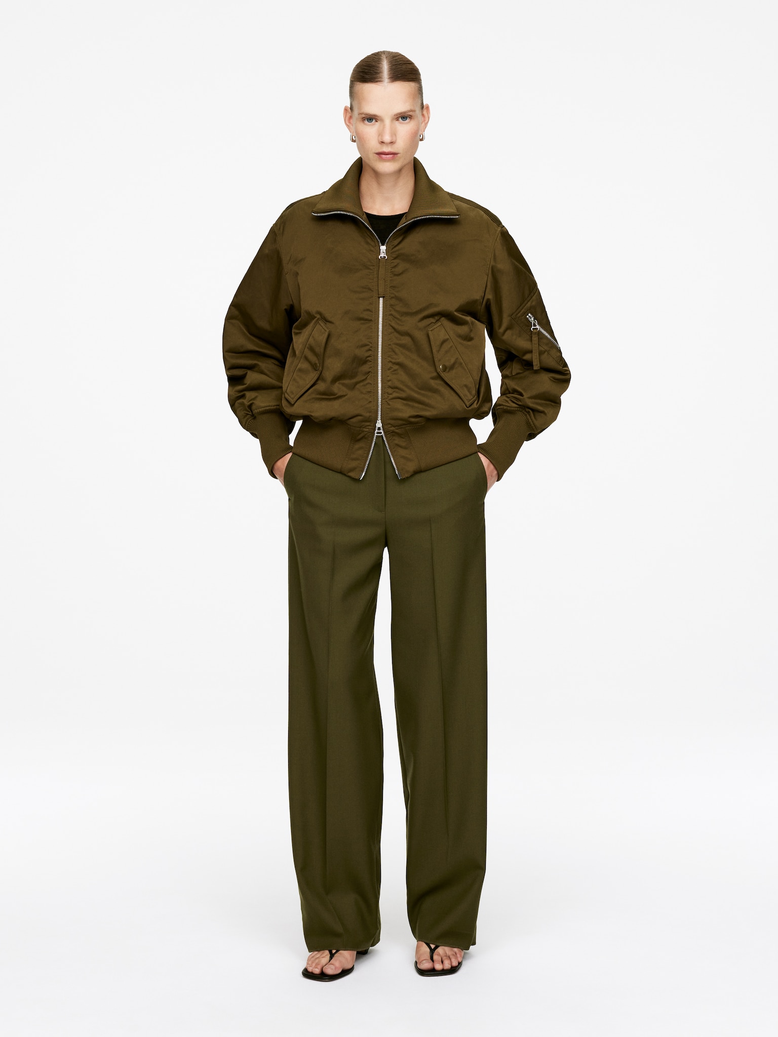 Pantalon en laine nattée - Vert foncé/Bleu foncé - 1