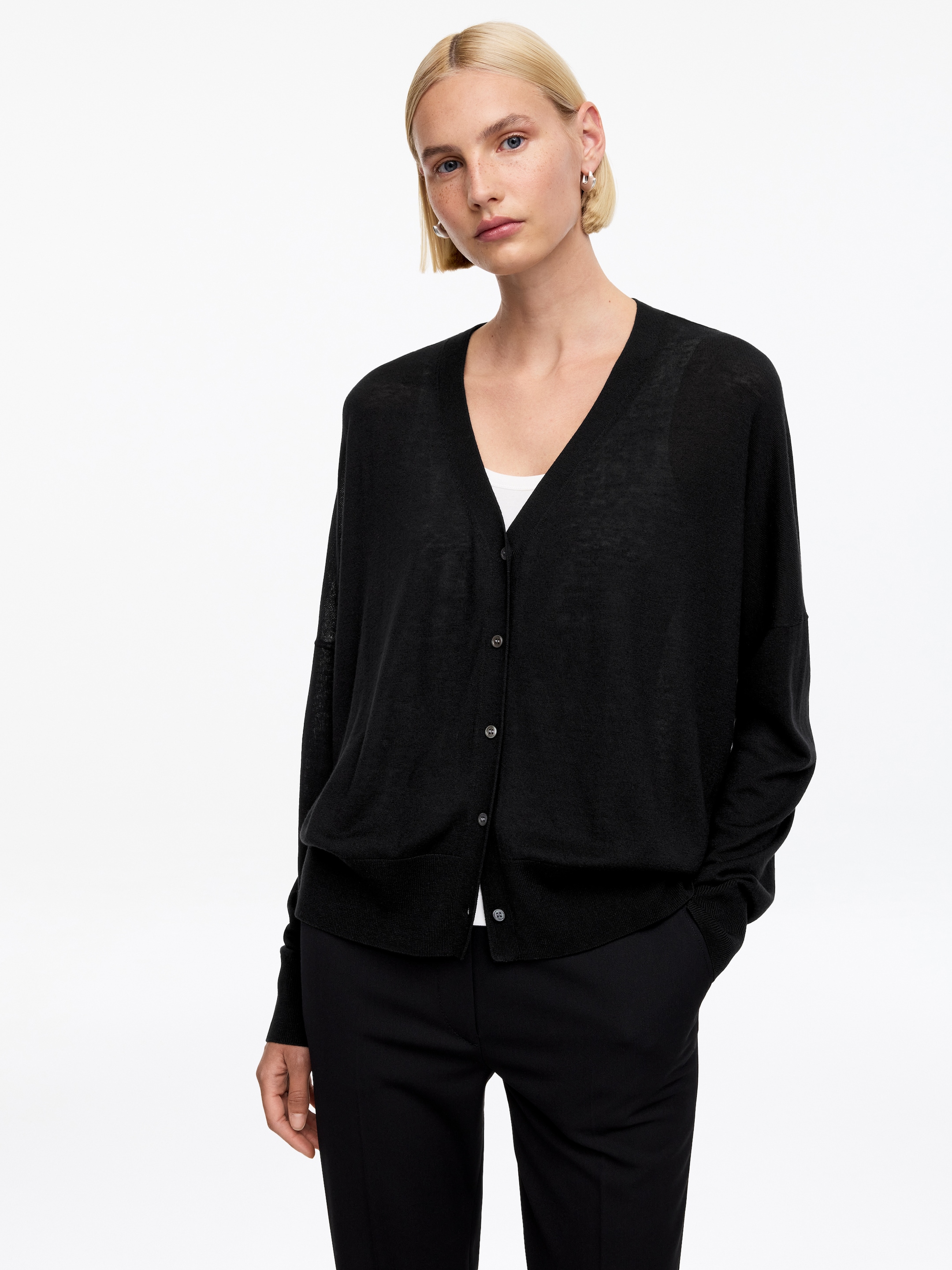 Cardigan in lana e lyocell - Nero - Loose fit - Women - StillMedia/Lookbook - 2