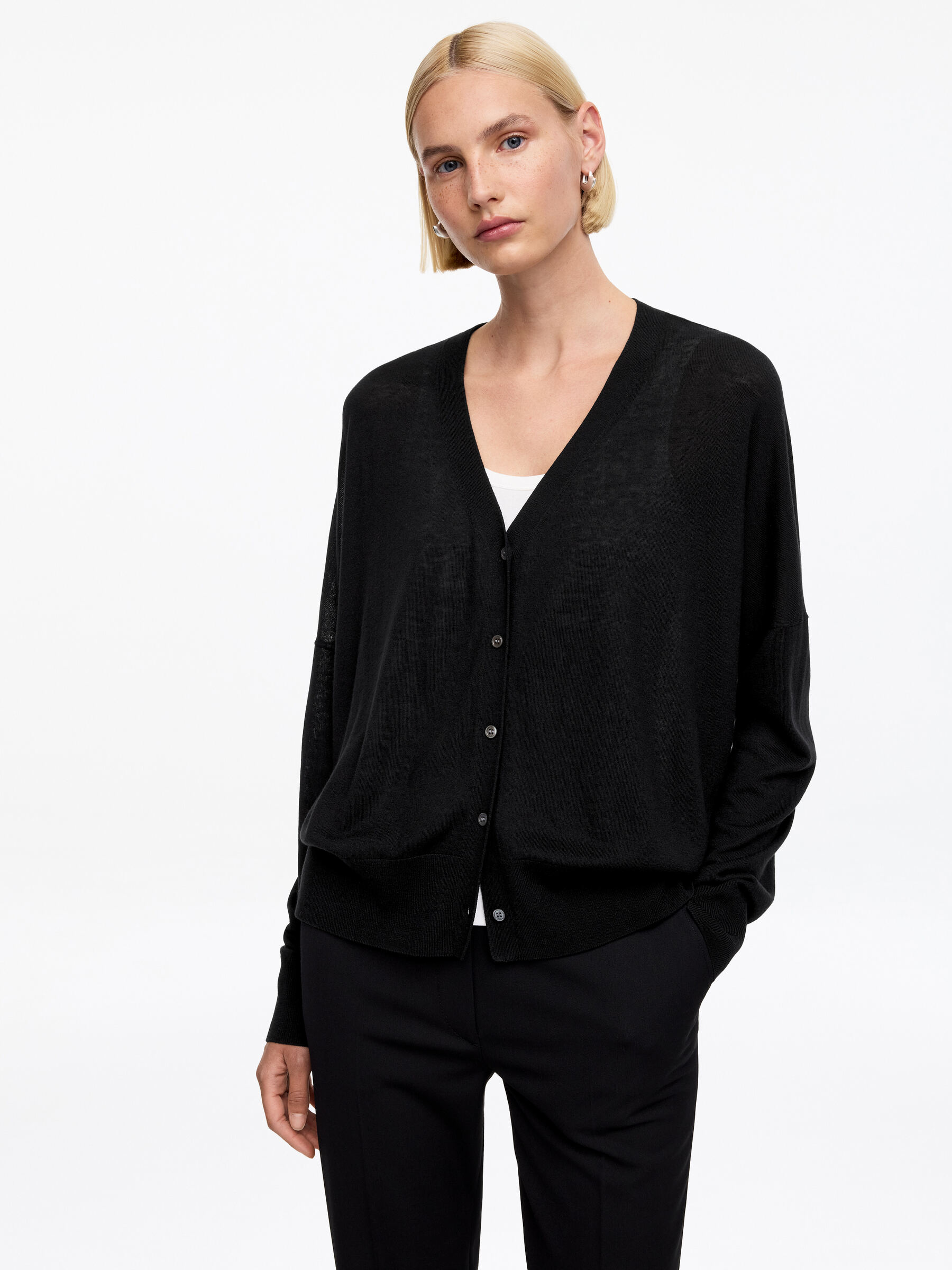 Wool-Lyocell Cardigan - Black - Loose fit - Women - StillMedia/Lookbook - 2