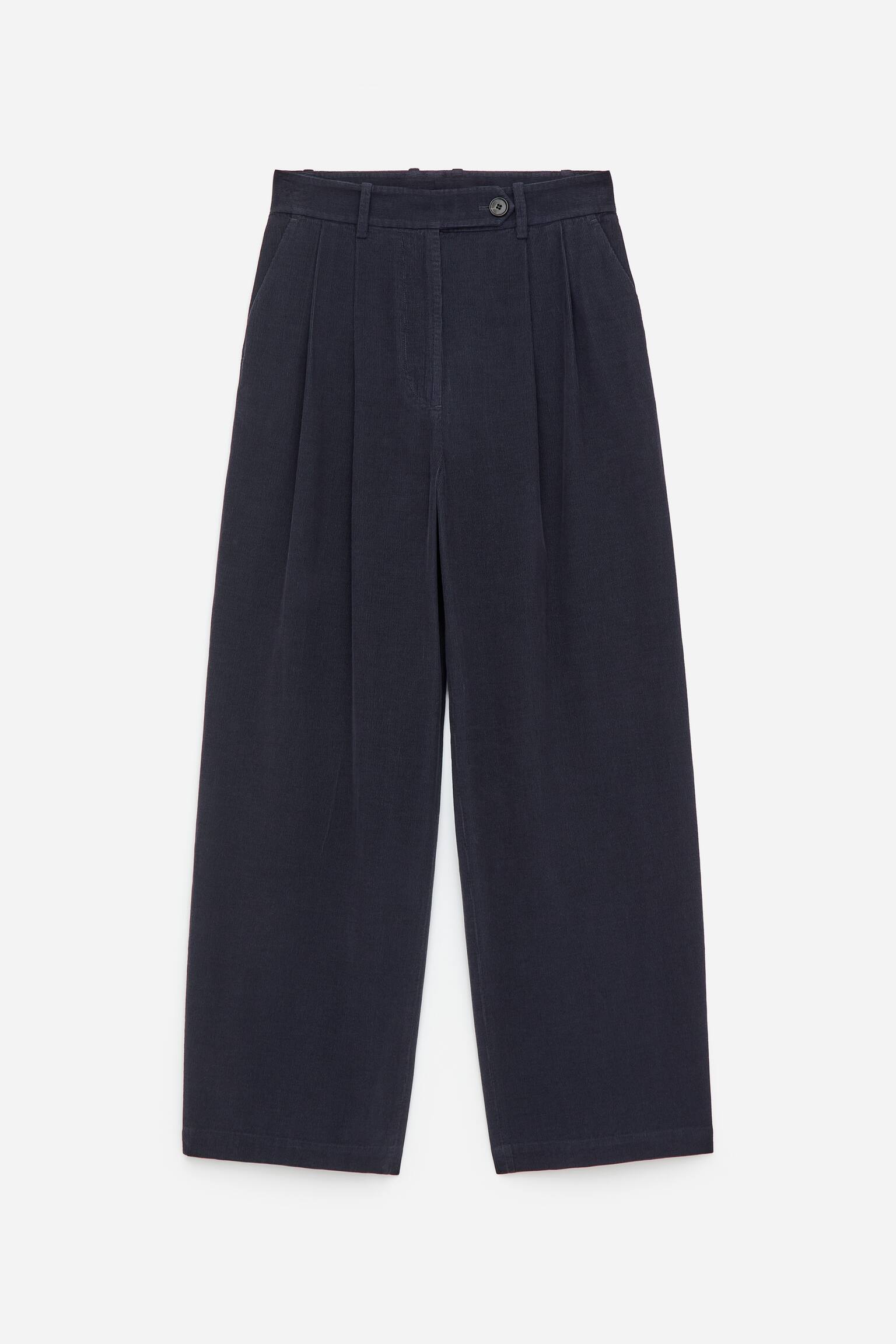Pantalon en velours côtelé taille haute - Bleu foncé - 2