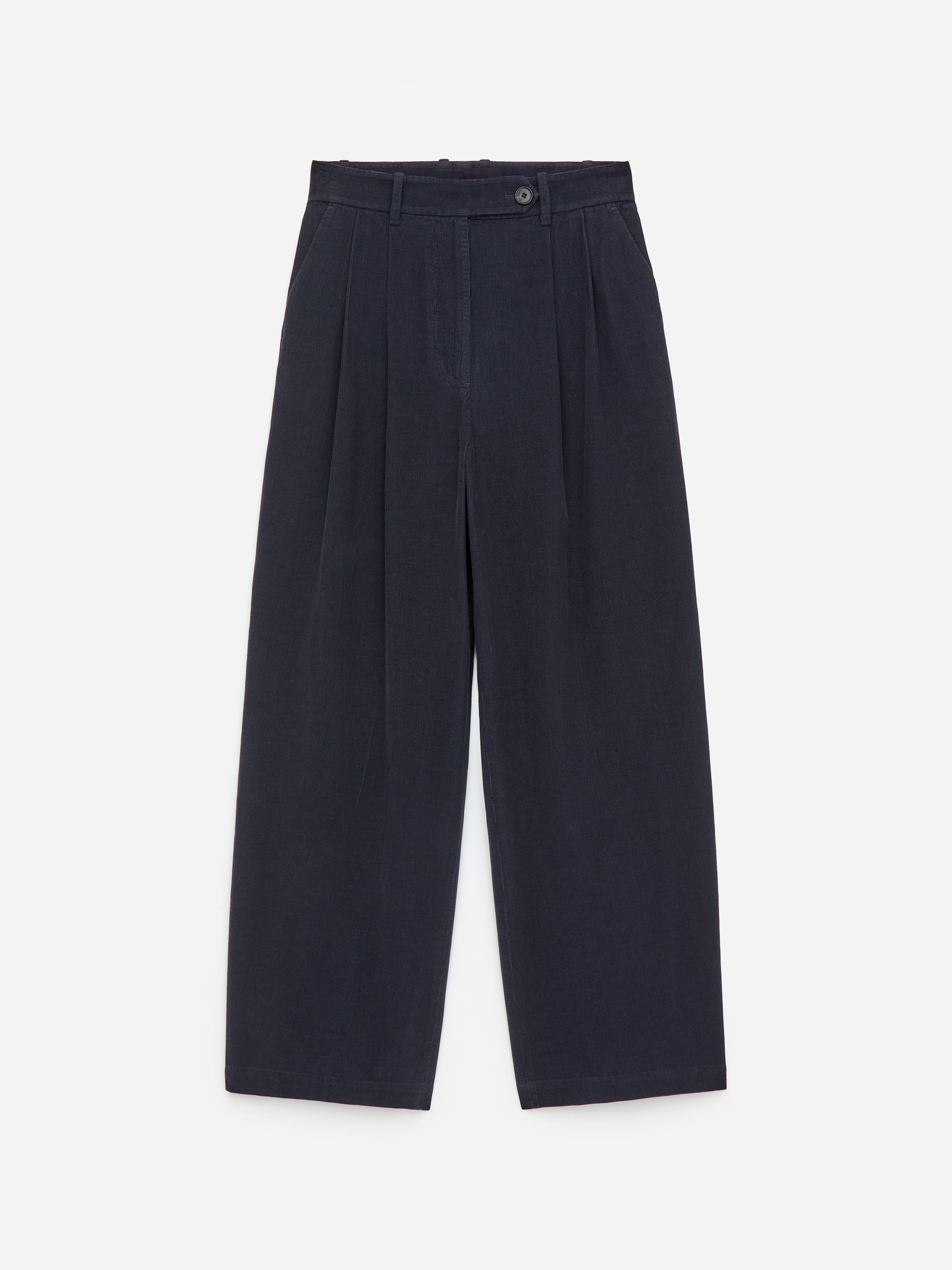 High-Waist Corduroy Trousers-Blue-17754