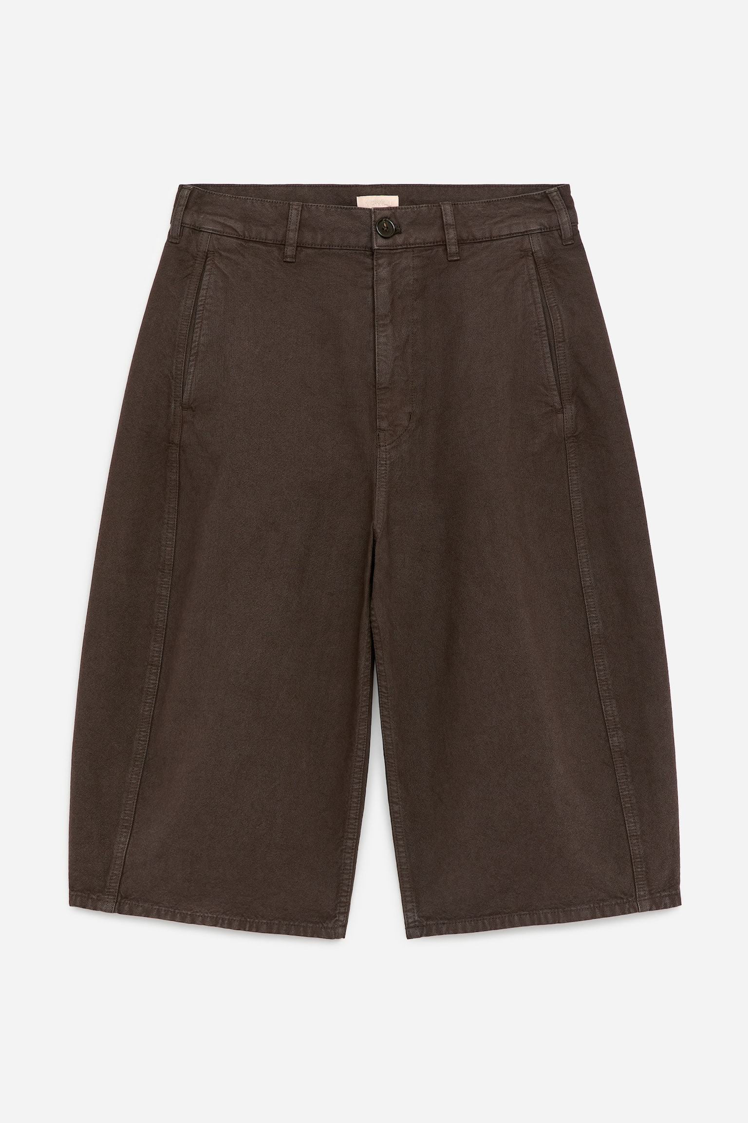 Lærredsshorts med tøndeformede ben - Mørkebrun - 2