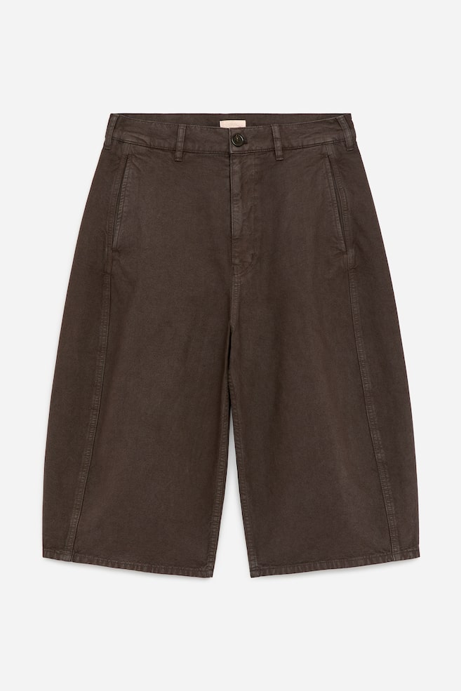 Barrel-Leg Canvas Shorts - Dark Brown - 1