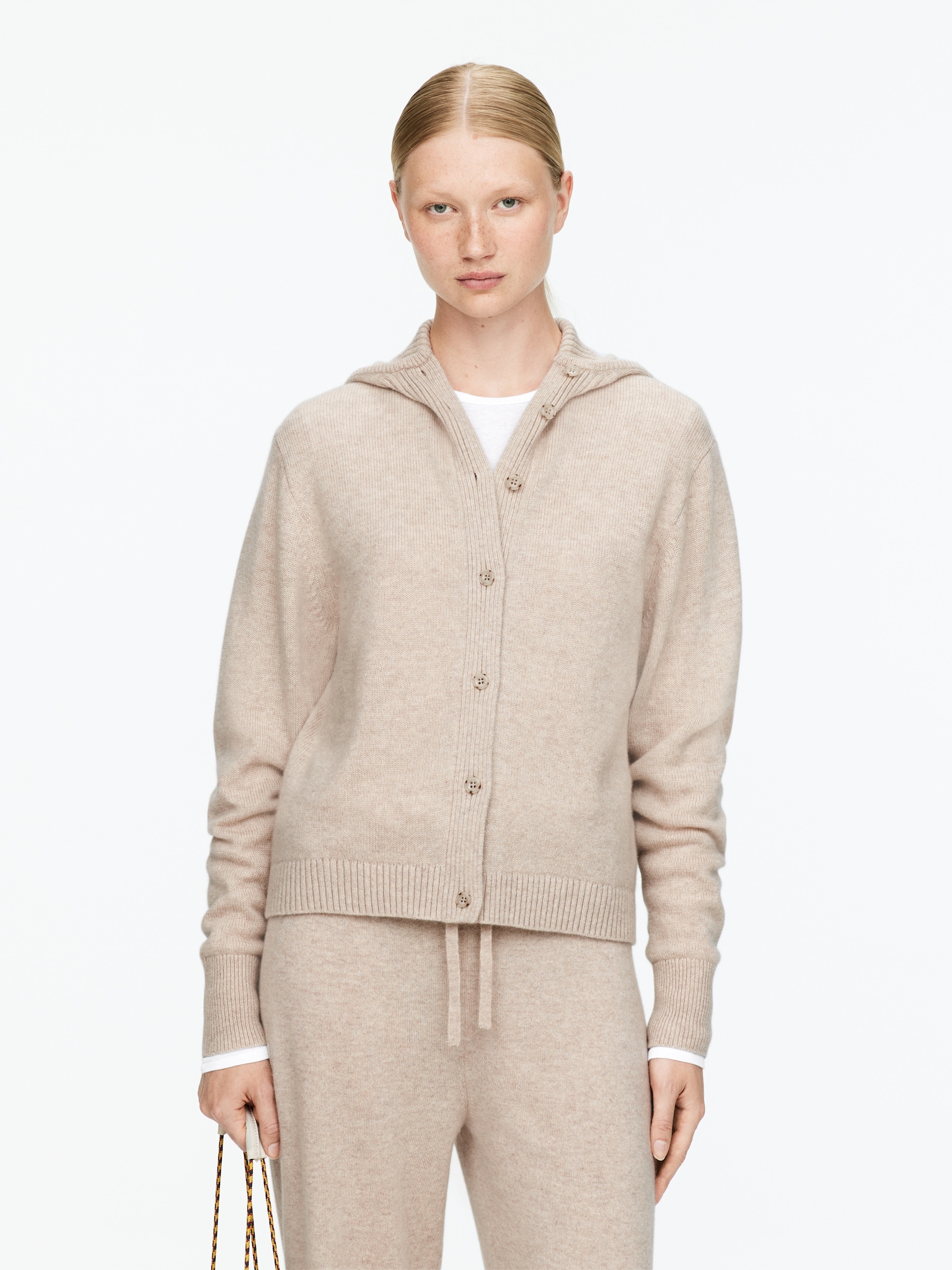 Sweatshirt com capuz em caxemira pura - Bege
