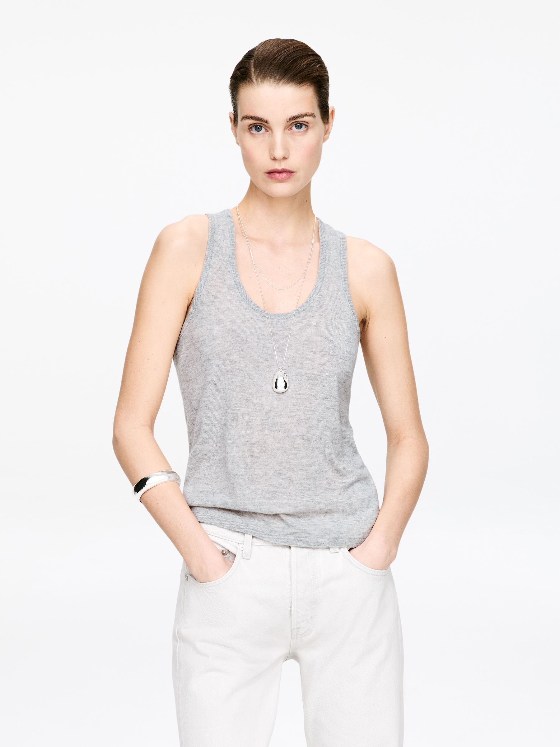 Pure Cashmere Tank Top-#C2C2C2-17825