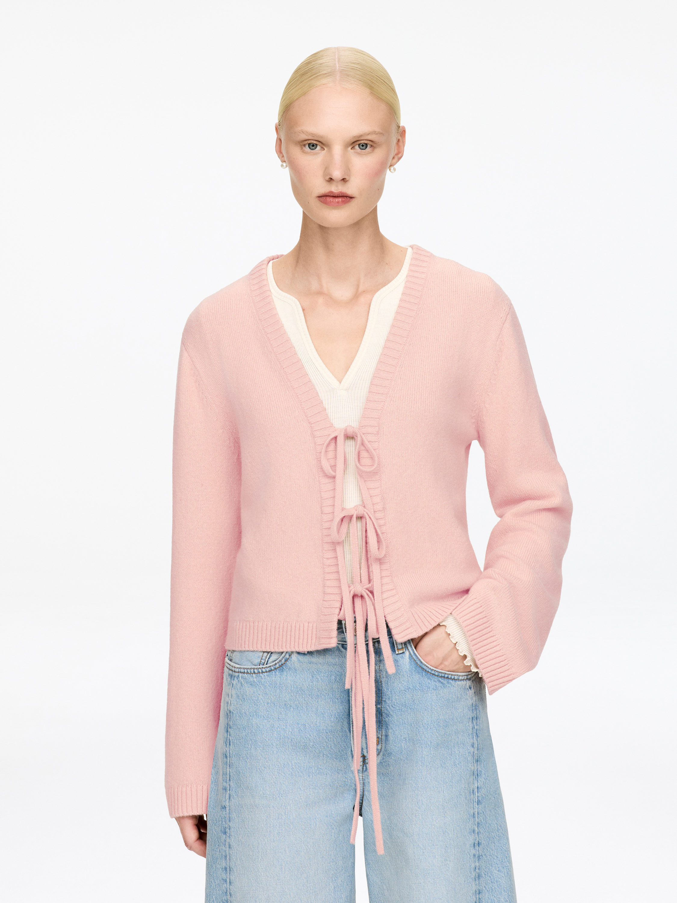 Strickjacke aus Wolle mit Bindebändern-#CDB8B1-16971