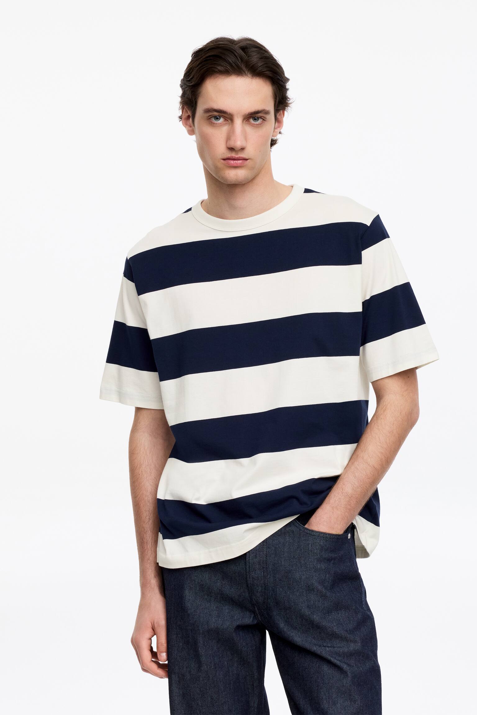 T-shirt i bomull - Blå/vit/Grön/vit - 5