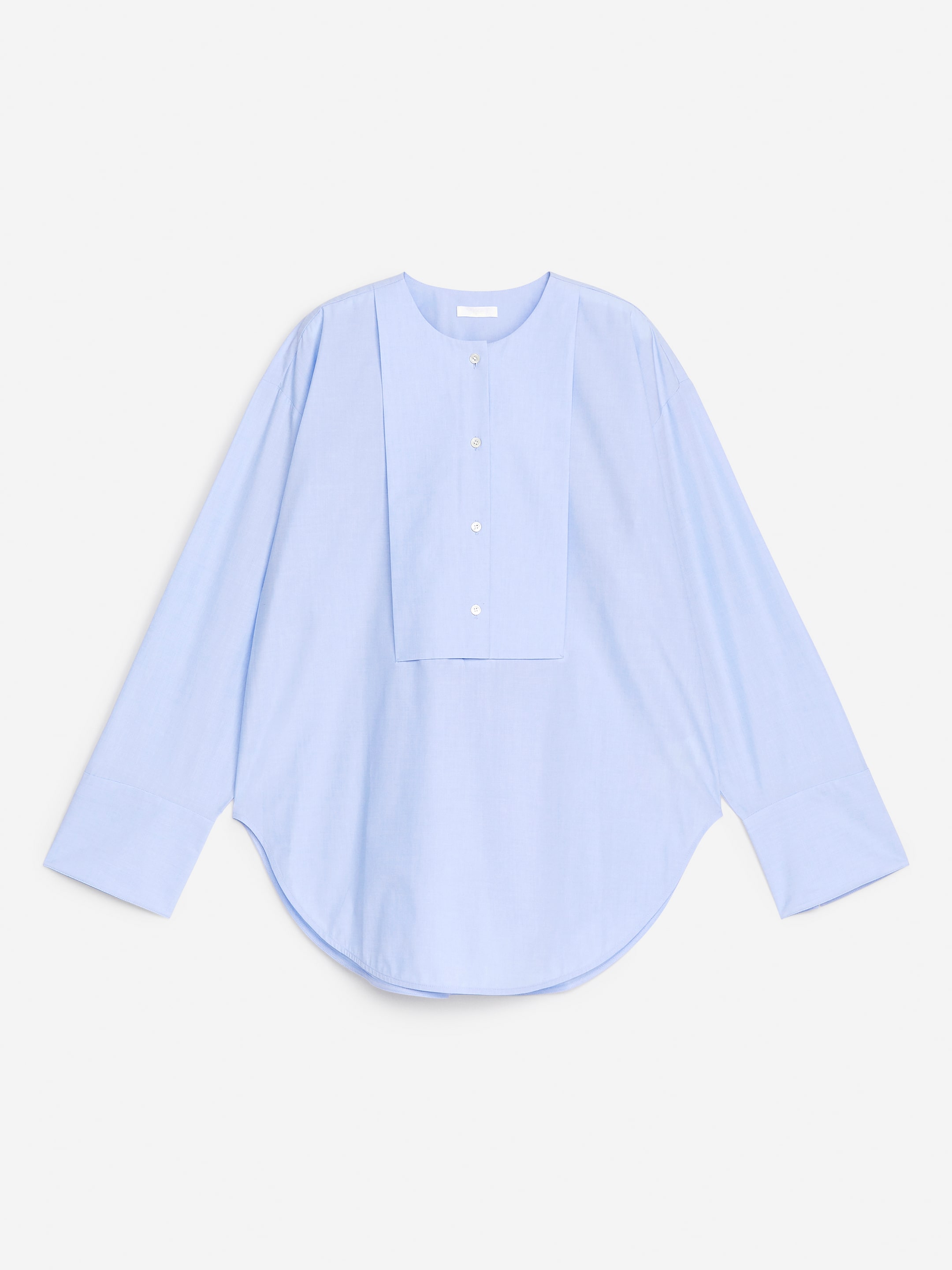 Blouse en coton avec plastron-Blue-12408