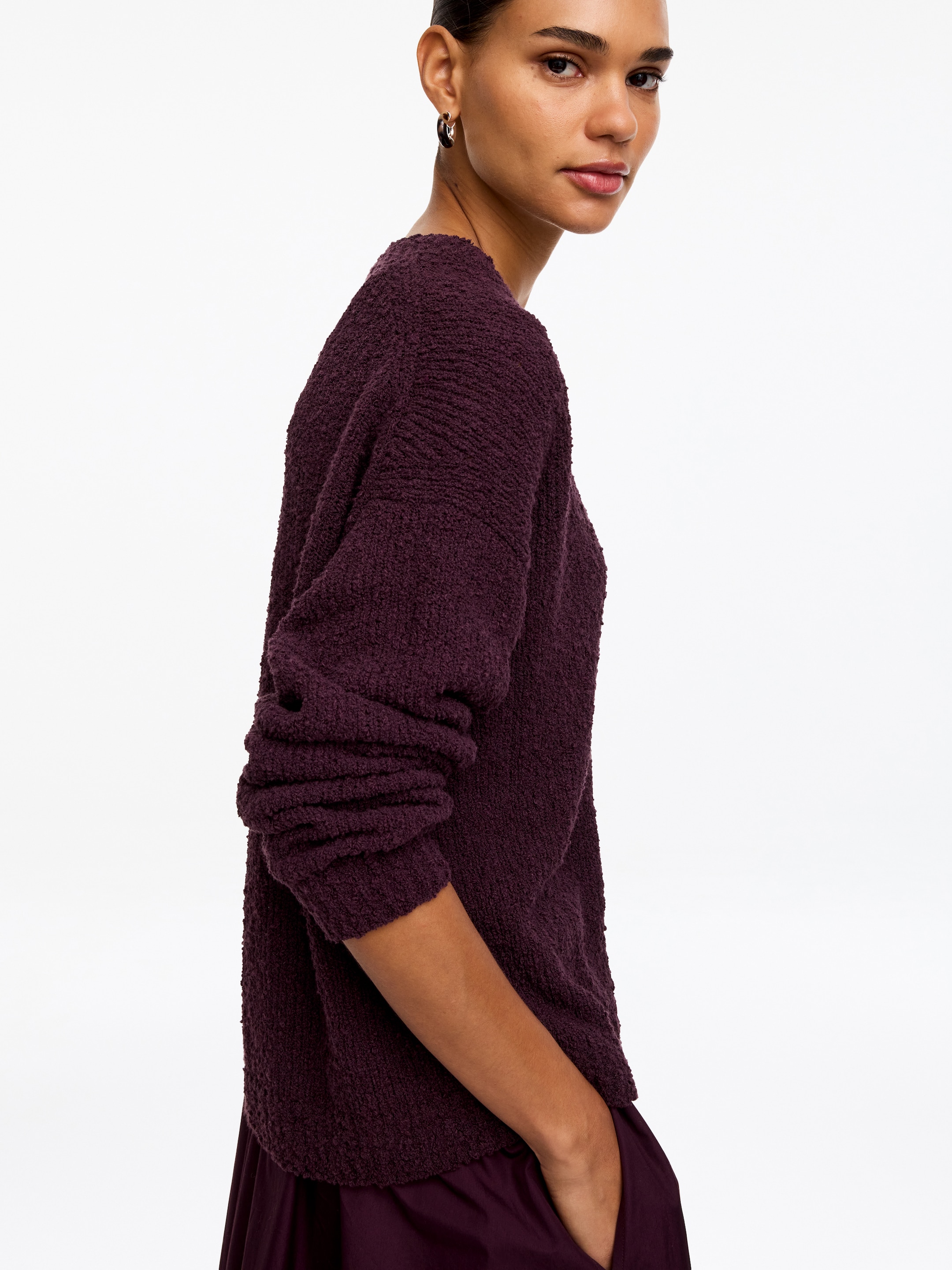 Boucléstickad tröja - Plommon - Loose fit - Women - StillMedia/Lookbook - 3