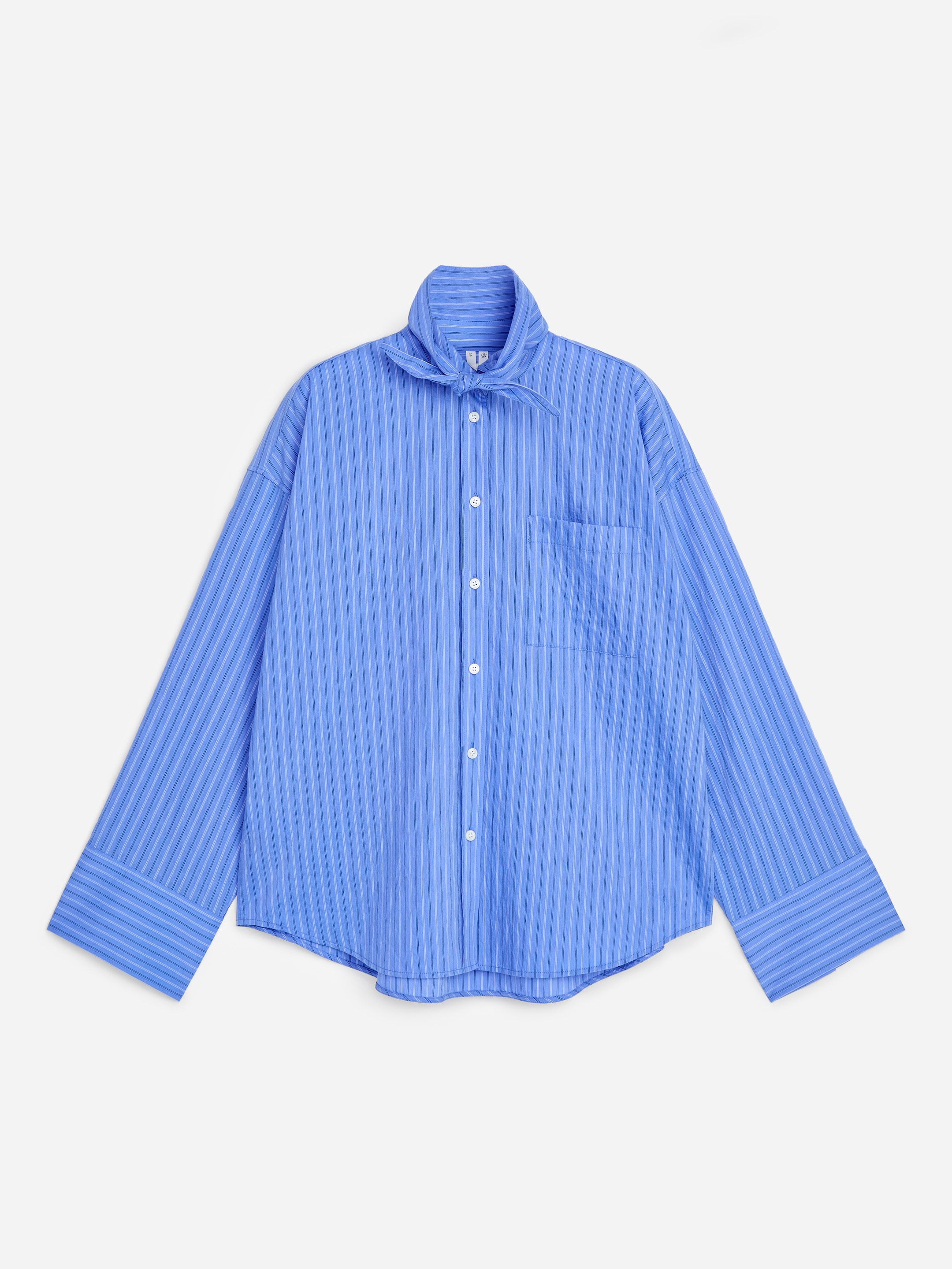 Scarf-Detail Cotton Shirt - Blue/Striped - Regular fit - women - StillMedia/DescriptiveStillLife - 1