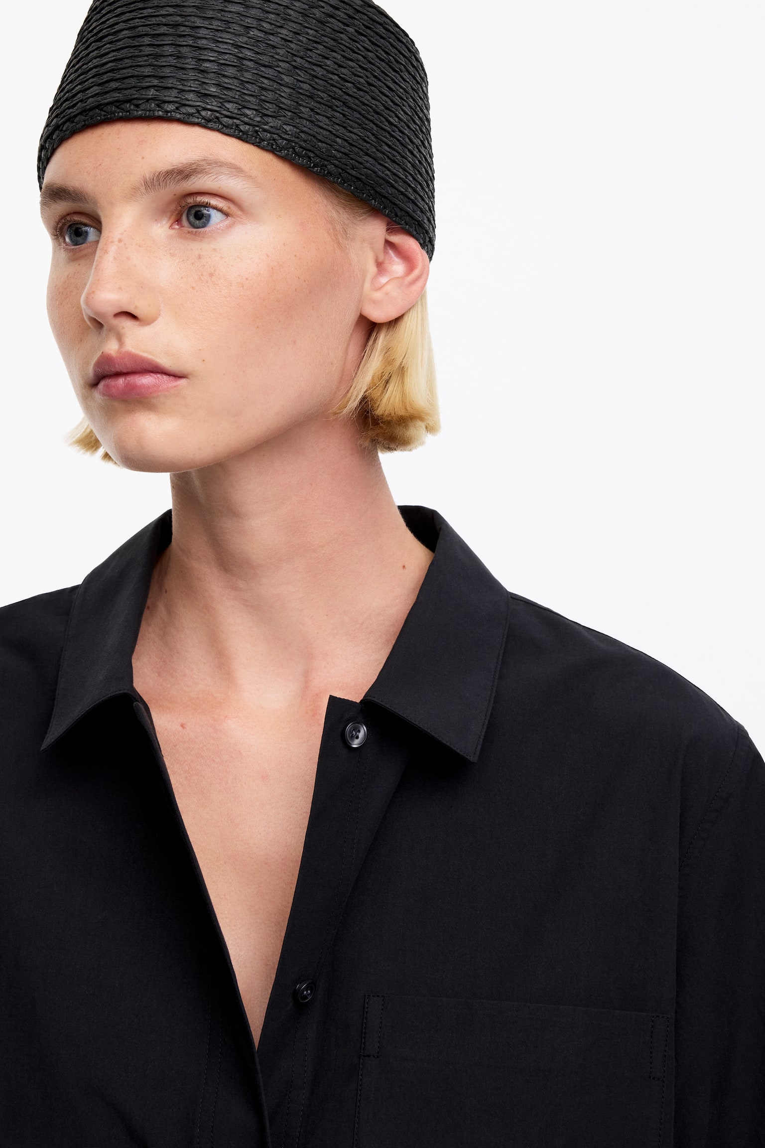 Chapeau pillbox en paille - Noir - 1