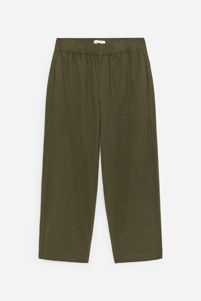 Pull-On Linen Blend Trousers - Khaki Green/Beige/Dark Blue - 1