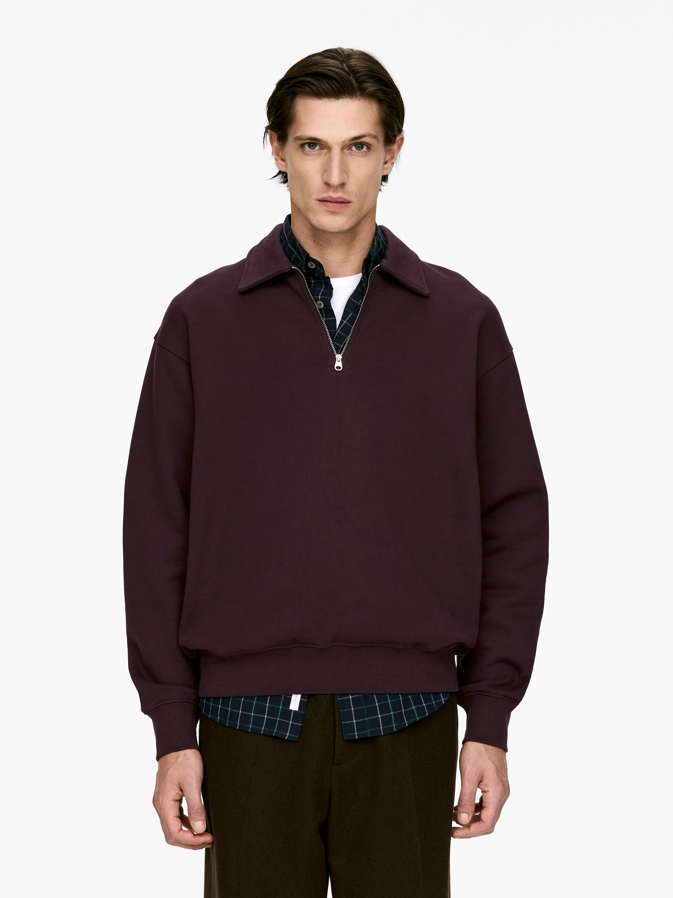 Half Zip Cotton Sweatshirt-#330F1A-16576