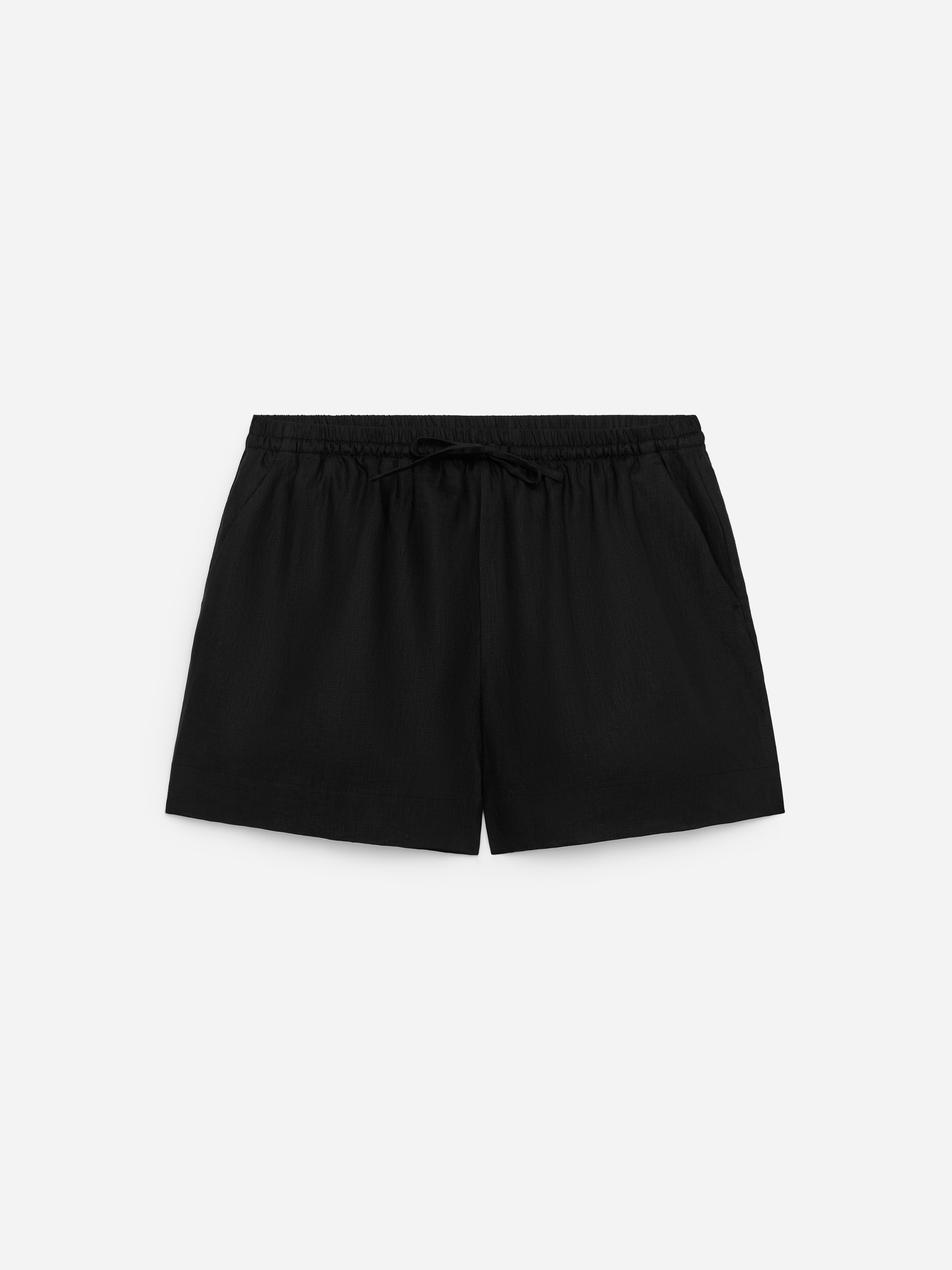 Drawstring Linen Shorts - Black/Dark Purple