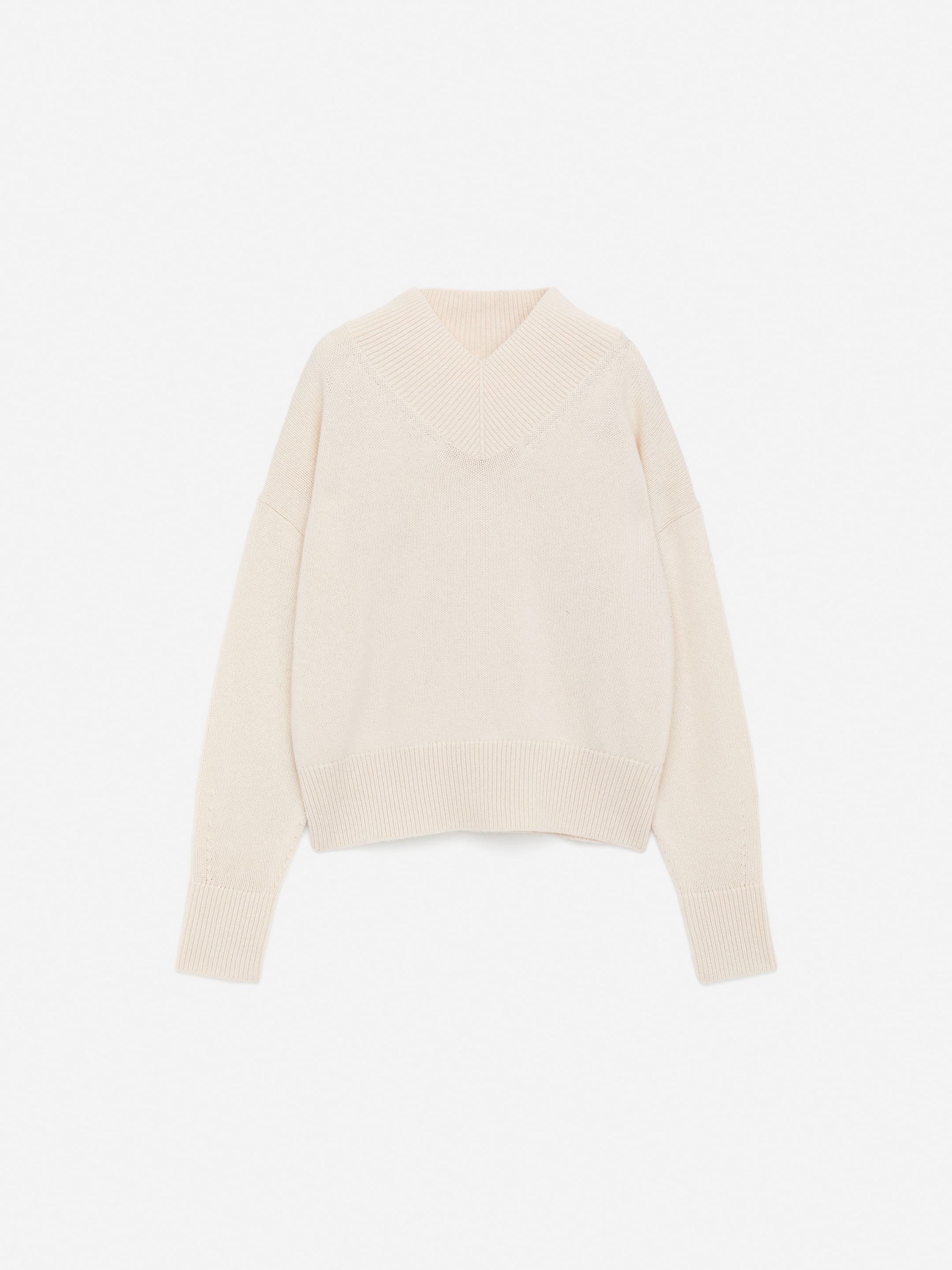 V-Neck Wool Jumper-#EEEDE1-16705
