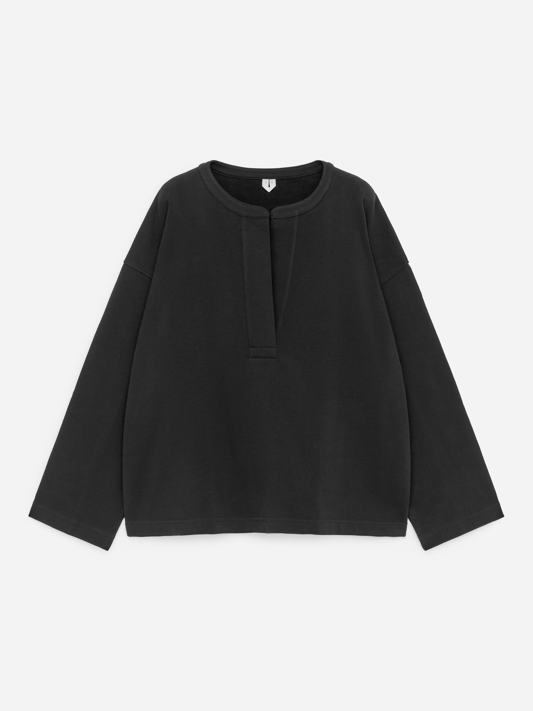 Open-Placket Sweatshirt-Black-17837