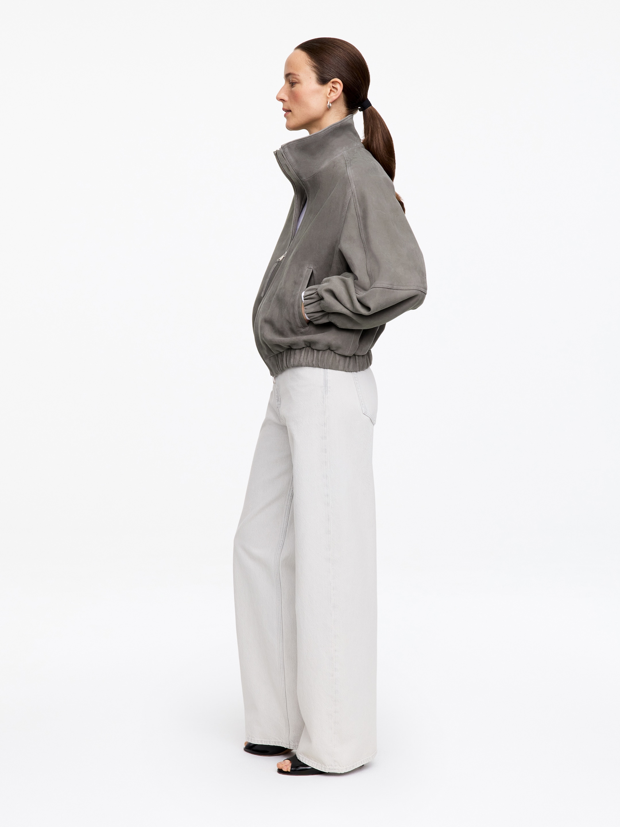 Boxy Suede Jacket - Grey - Regular fit - Women - StillMedia/Lookbook - 9