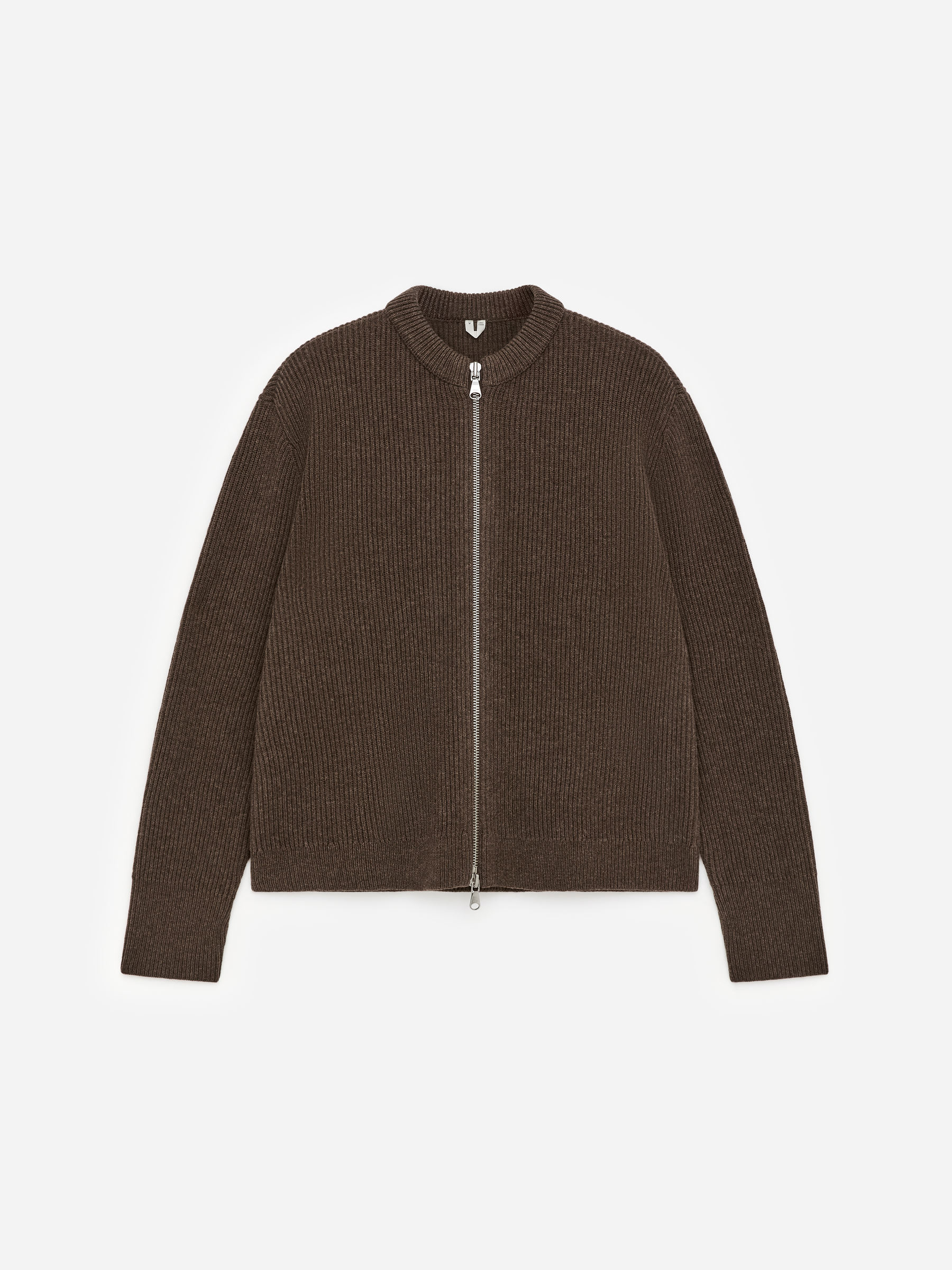 Wool Zip-Up Cardigan-Brown-17261