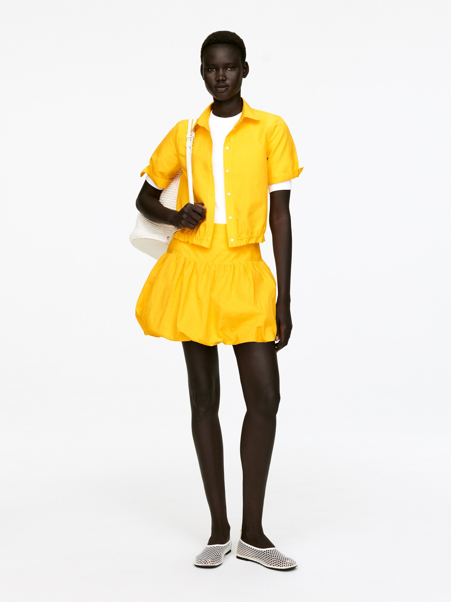 Fustă mini balon - Galben/Off White
