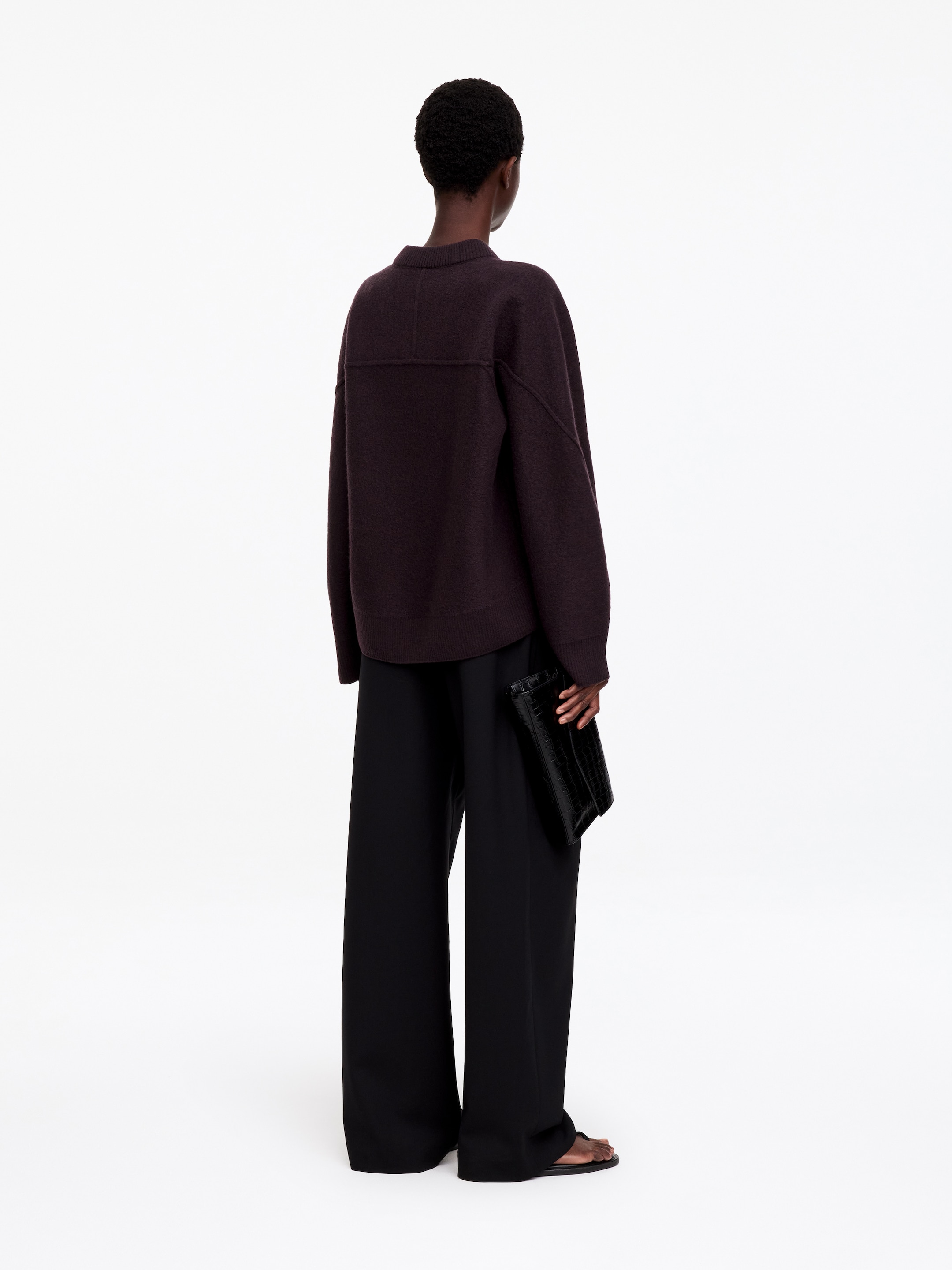 Boiled Wool Cardigan - Dark Burgundy - Loose fit - women - StillMedia/Lookbook - 3