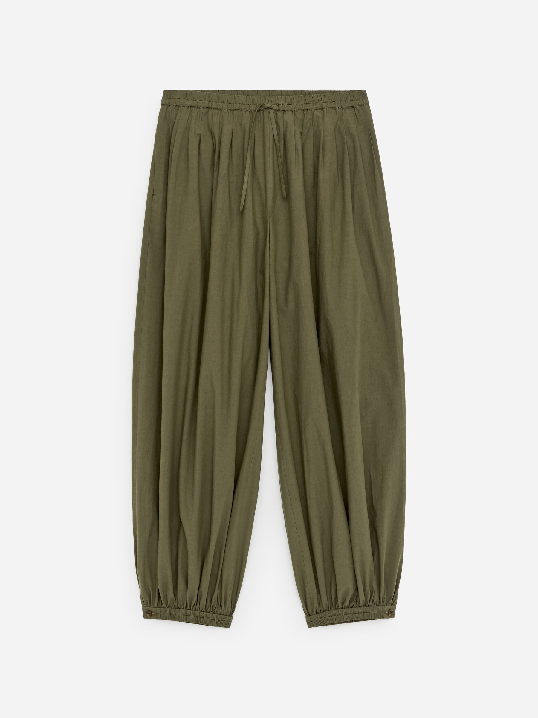 Balloon Cotton Trousers - Khaki Green - Loose fit - Women - StillMedia/DescriptiveStillLife - 1
