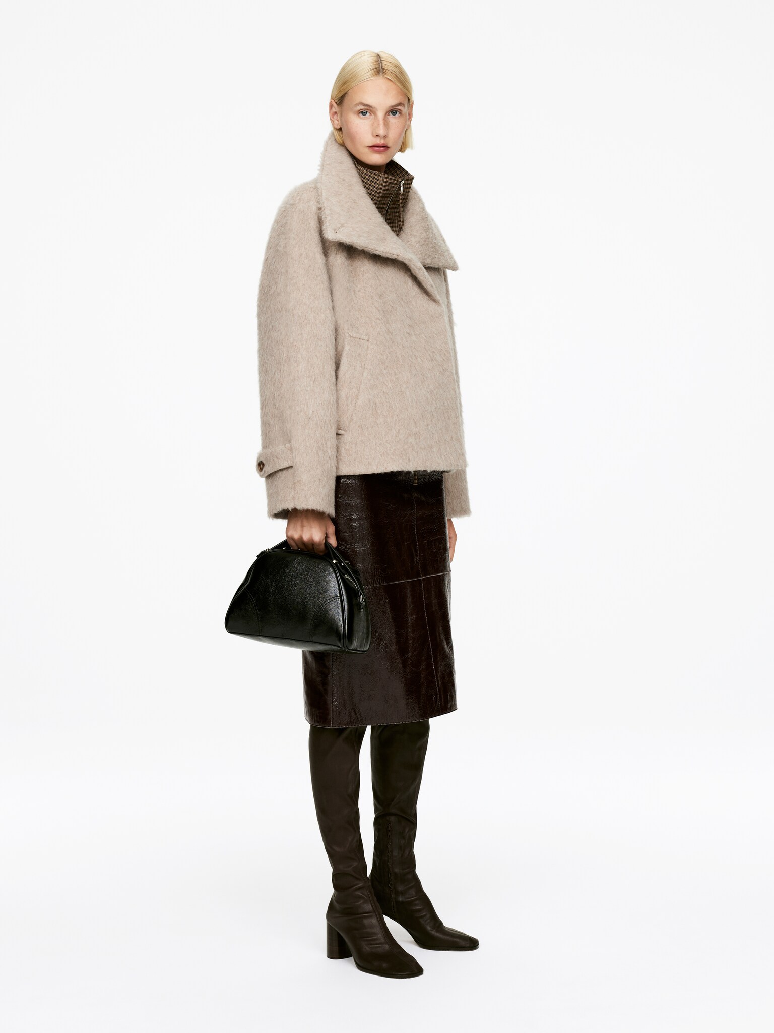 Veste en laine et alpaga - Taupe/Noir - 7