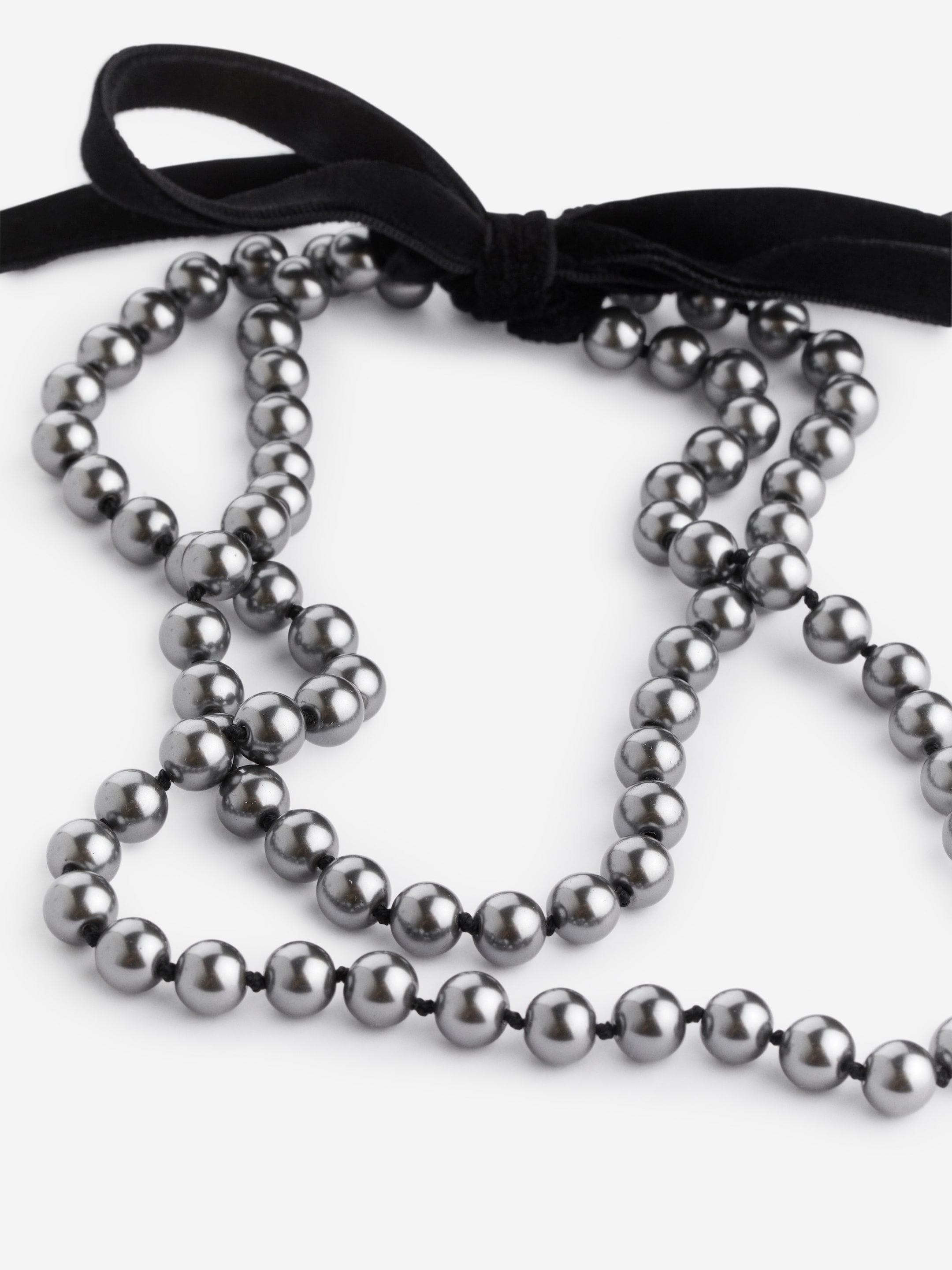 Glass Bead Velvet Necklace - Dark Grey/Black - Women - StillMedia/DescriptiveDetail - 1