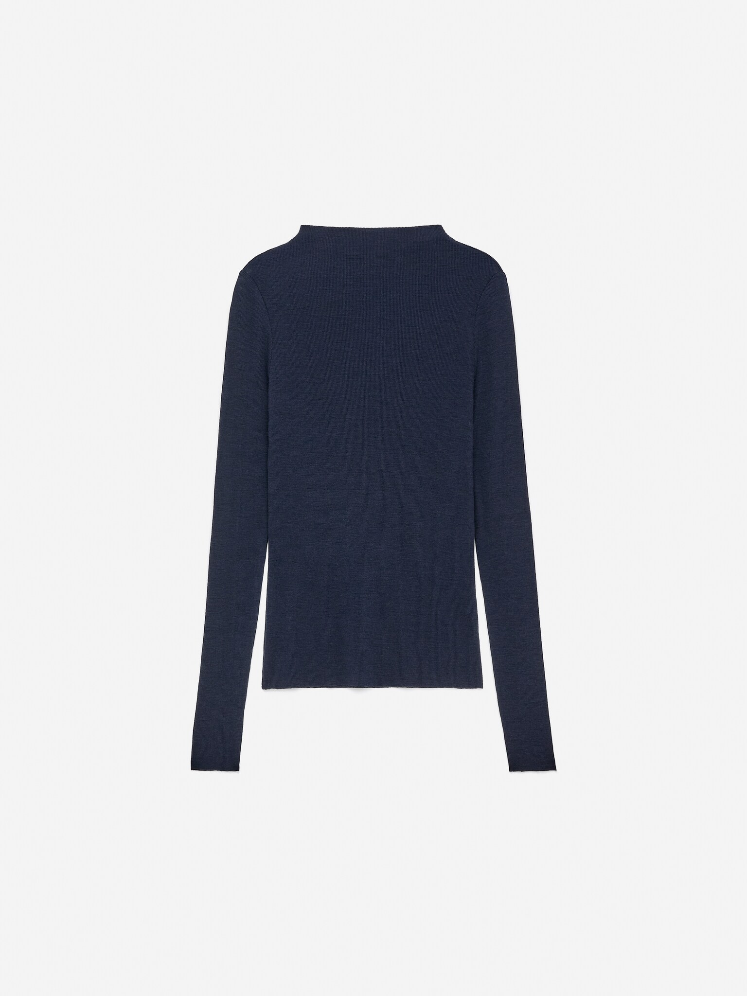 Rib-Knitted Wool Top - Dark Blue/Off White - 2