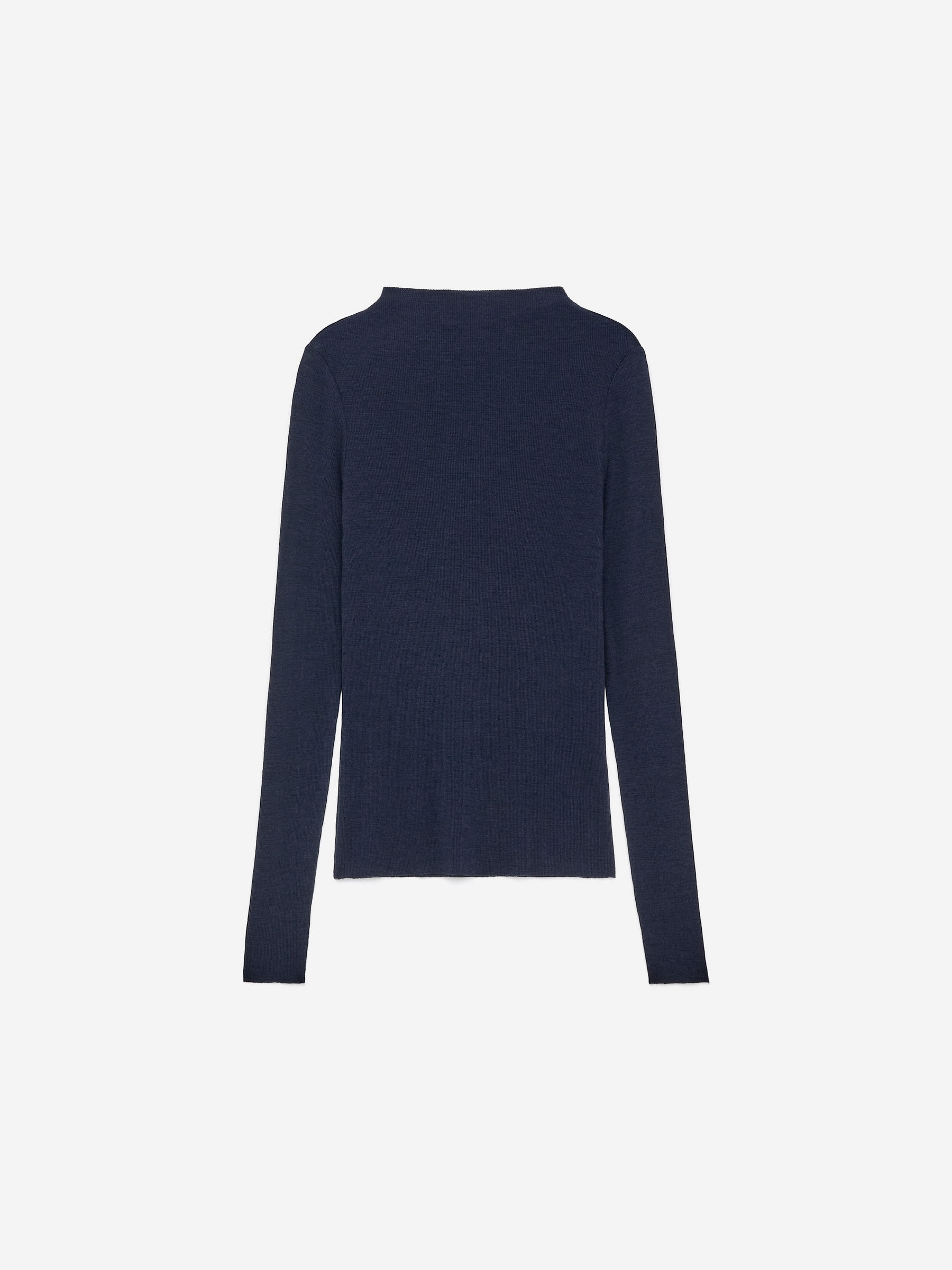 Rib-Knitted Wool Top-Blue-17032