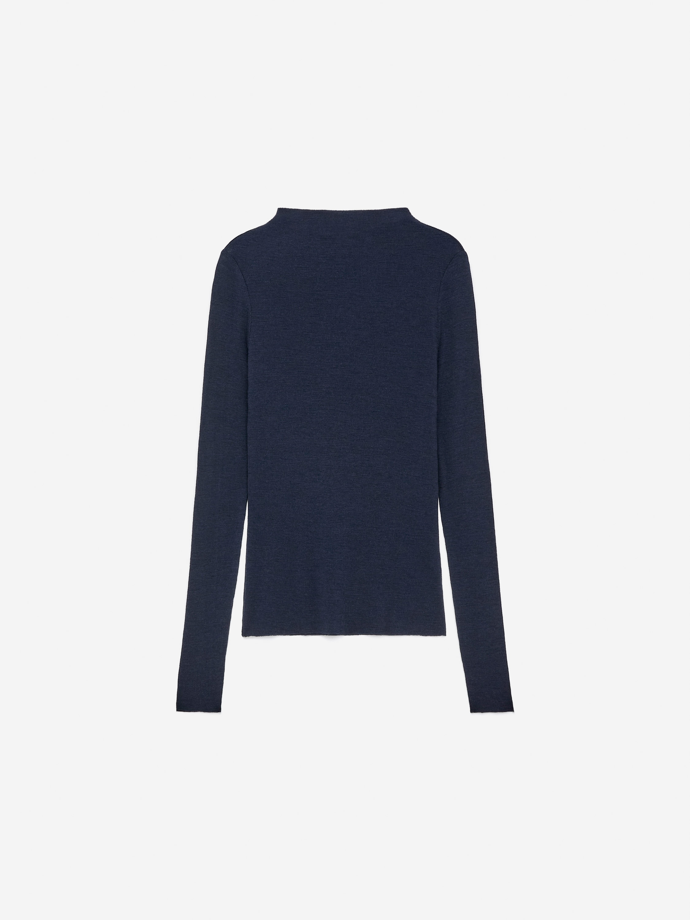 Rib-Knitted Wool Top-Blue-17032