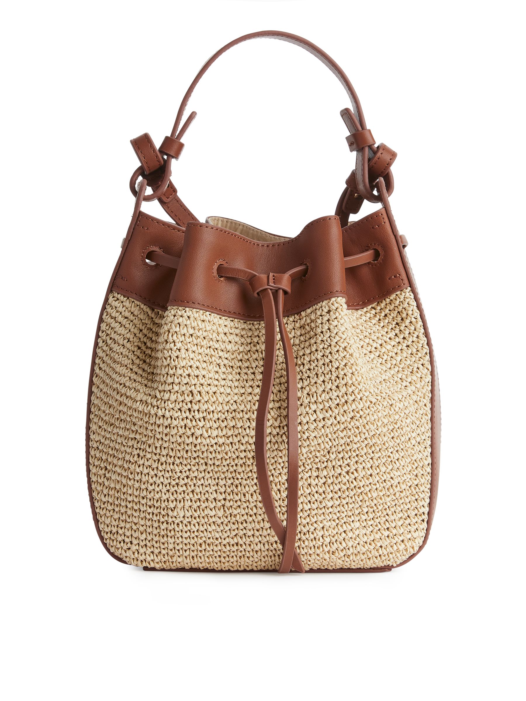 Leather Trimmed Straw Bag - Beige/Brown - Women - StillMedia/DescriptiveStillLife - 3