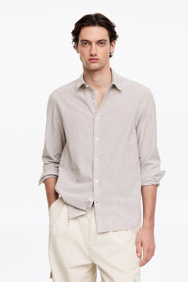 Cotton Blend Shirt - Brown/White/Blue/White - 1