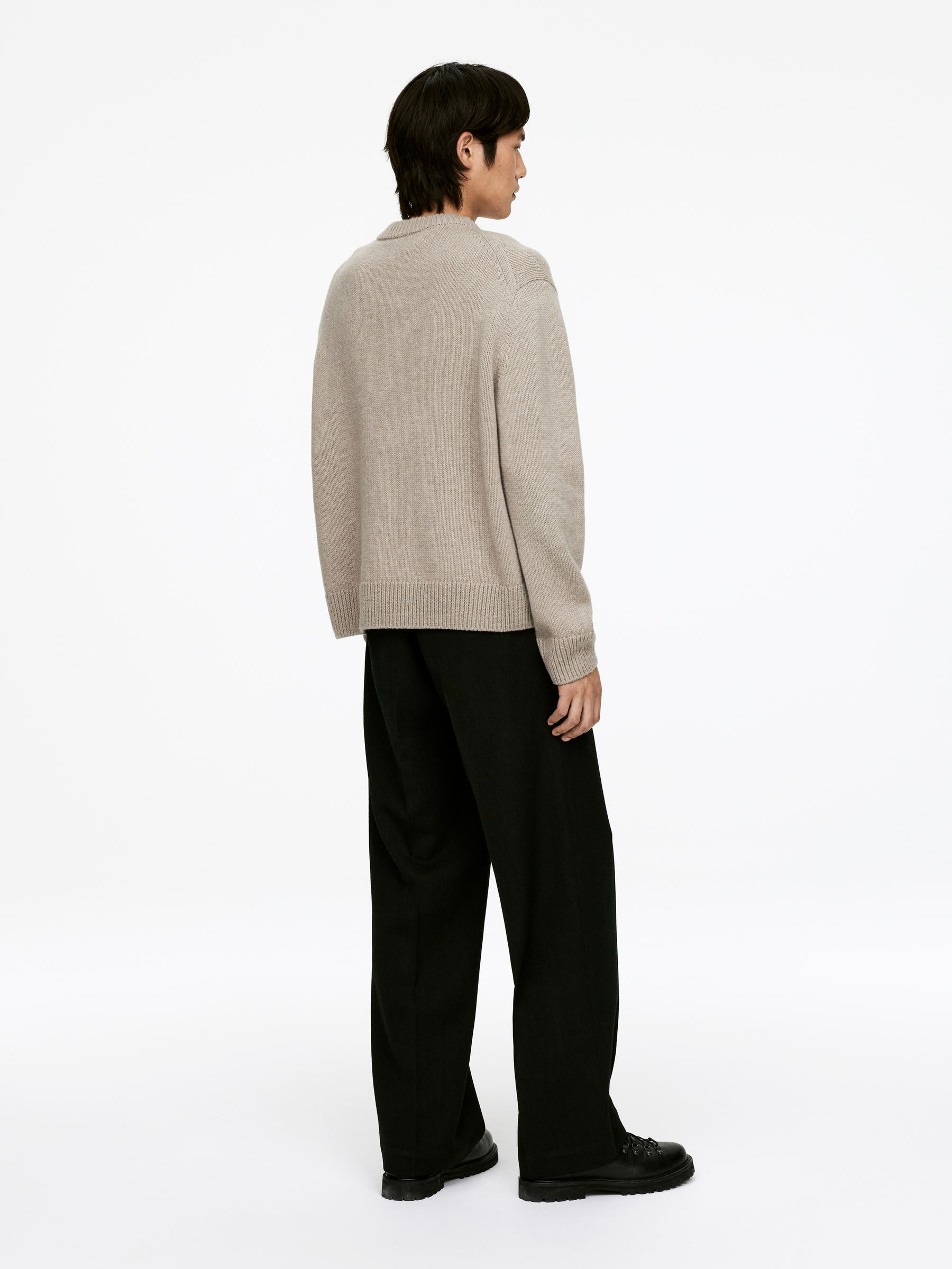 Pull en maille de laine épaisse - Beige chiné - Relaxed fit - Homme - StillMedia/Lookbook - 3