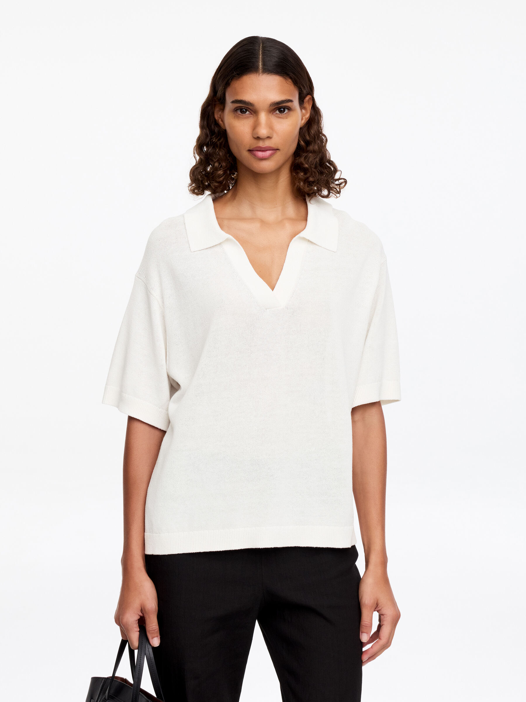 Jersey tipo polo de punto - Blanco - Corte holgado - Women - StillMedia/Lookbook - 3