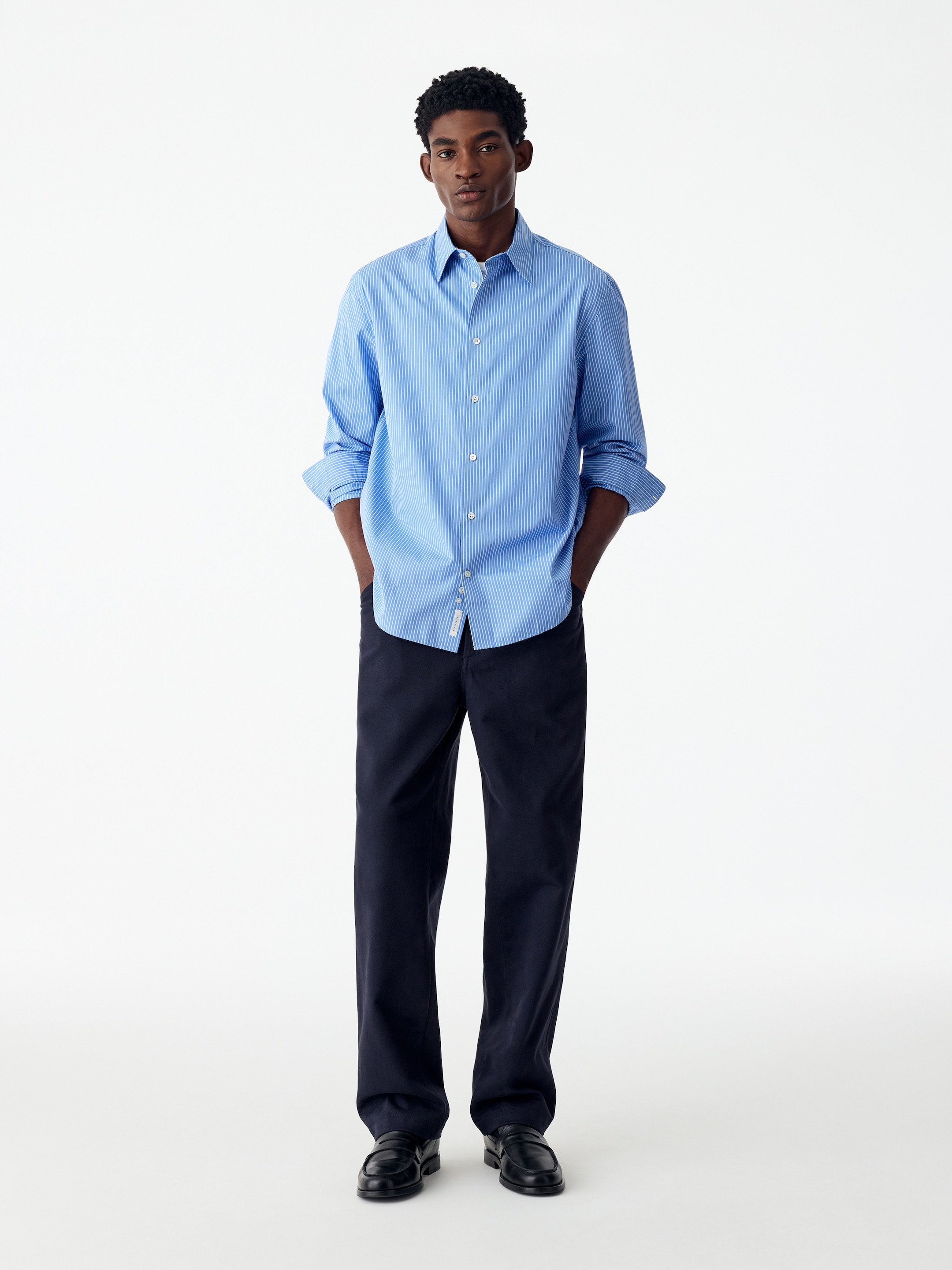 Relaxed Cotton Lyocell Trousers-Blue-21297