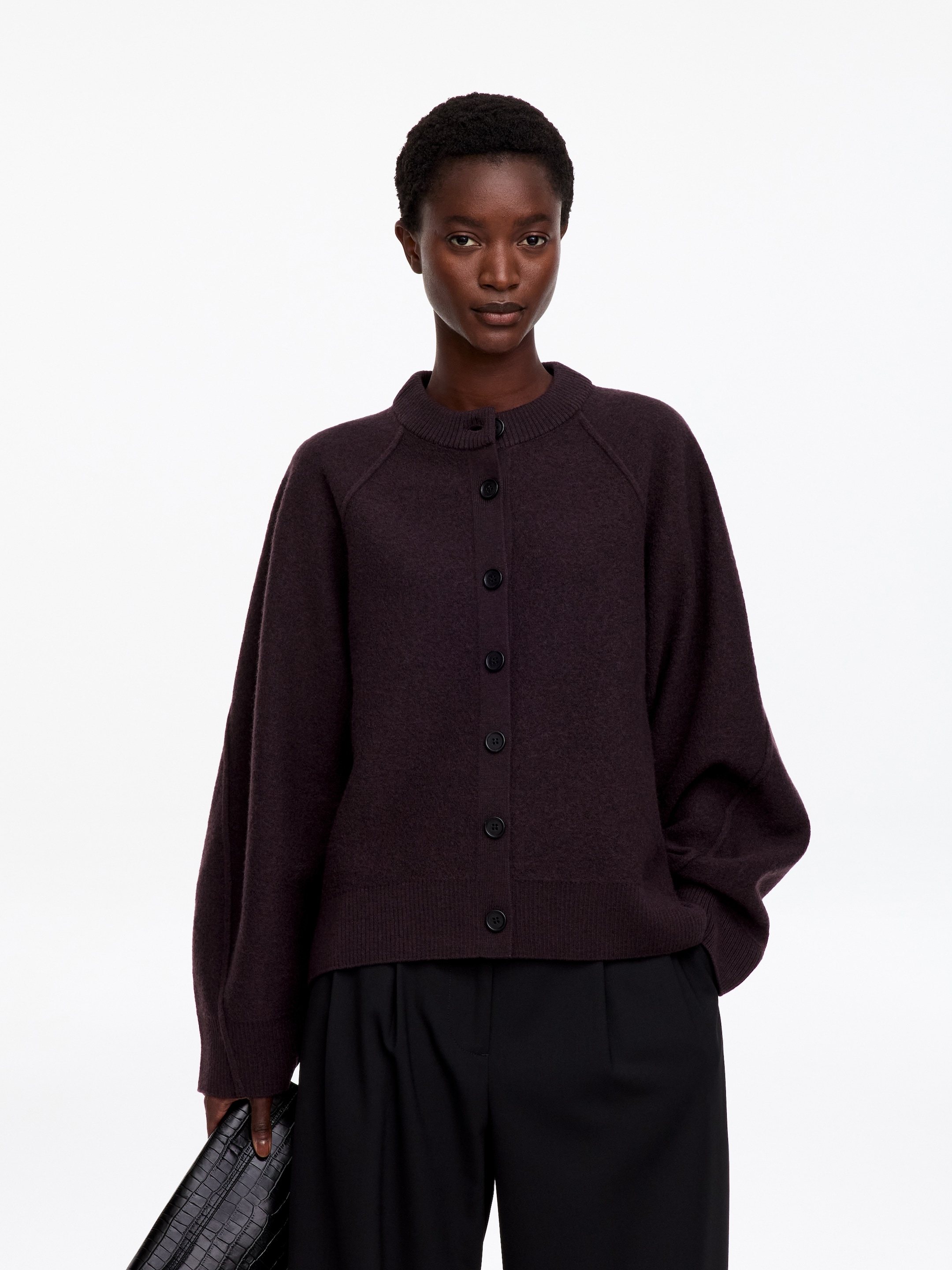 Boiled Wool Cardigan-Red-20595