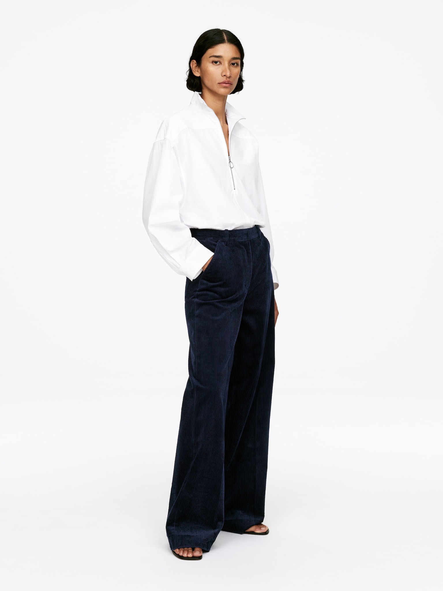 Weite Cordhose - Dunkelblau/Braun - 3