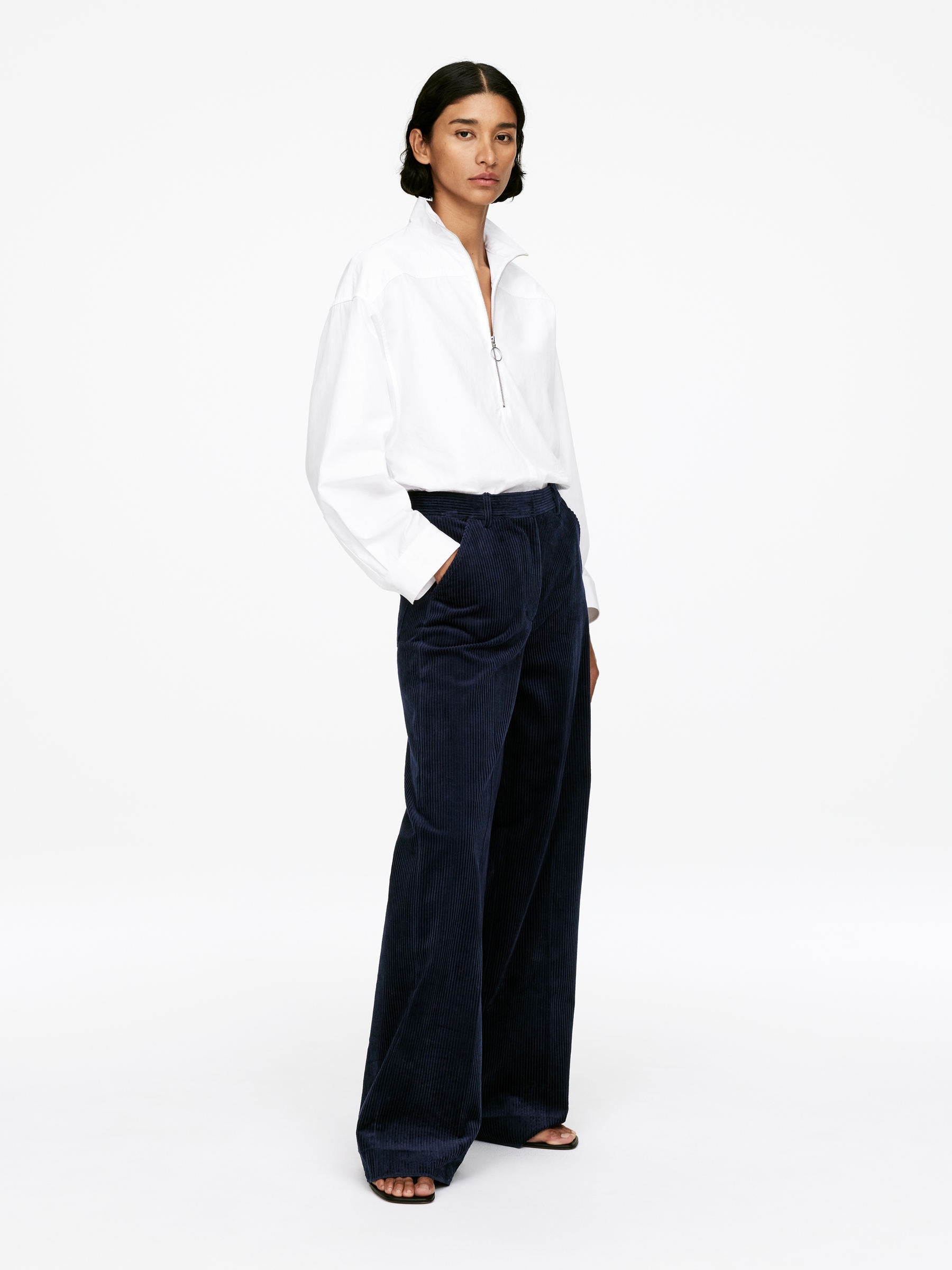 Wide-Leg Corduroy Trousers - Dark Blue - Relaxed fit - Women - StillMedia/Lookbook - 7