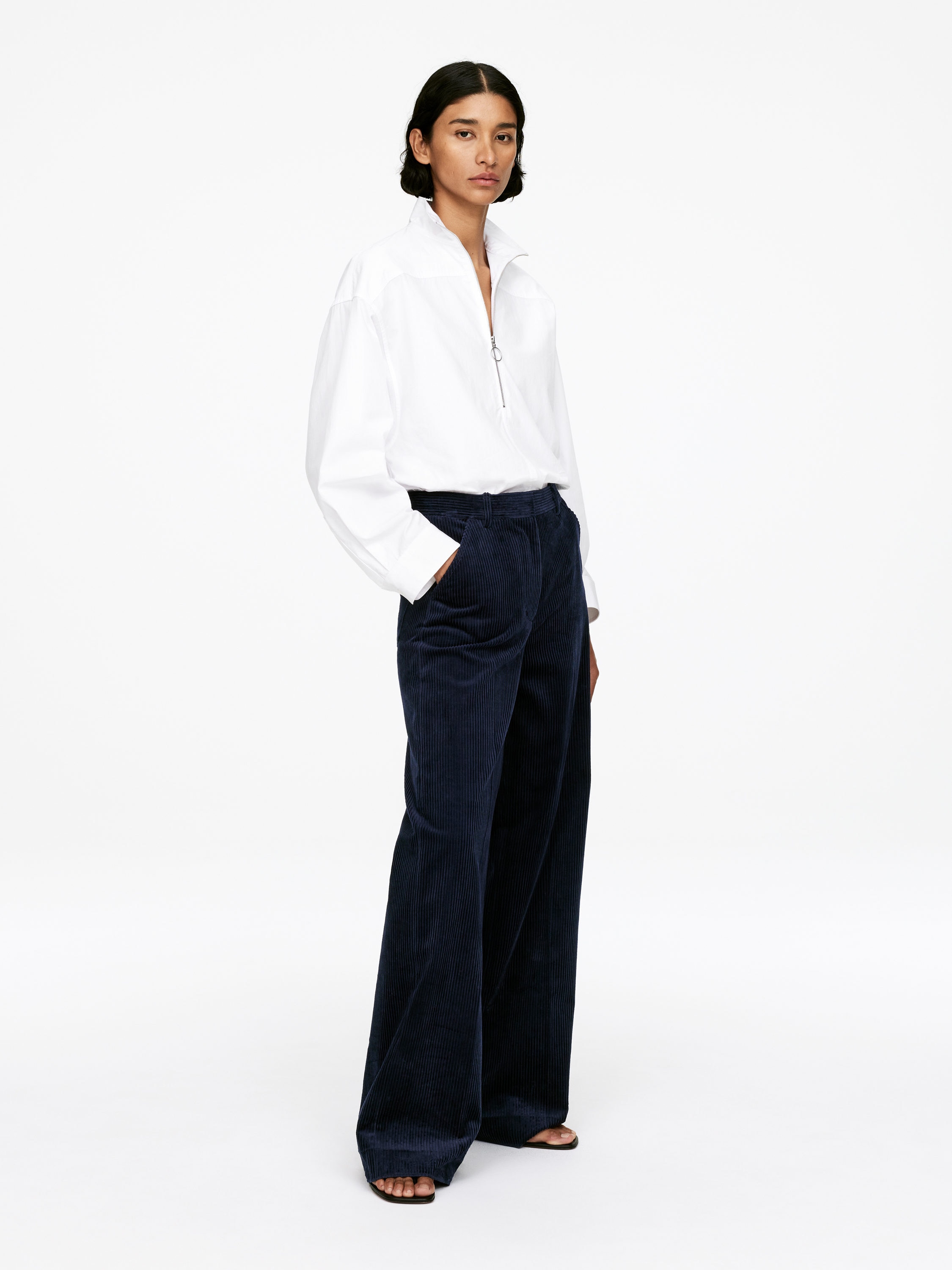 Wide-Leg Corduroy Trousers - Dark Blue - Relaxed fit - Women - StillMedia/Lookbook - 7